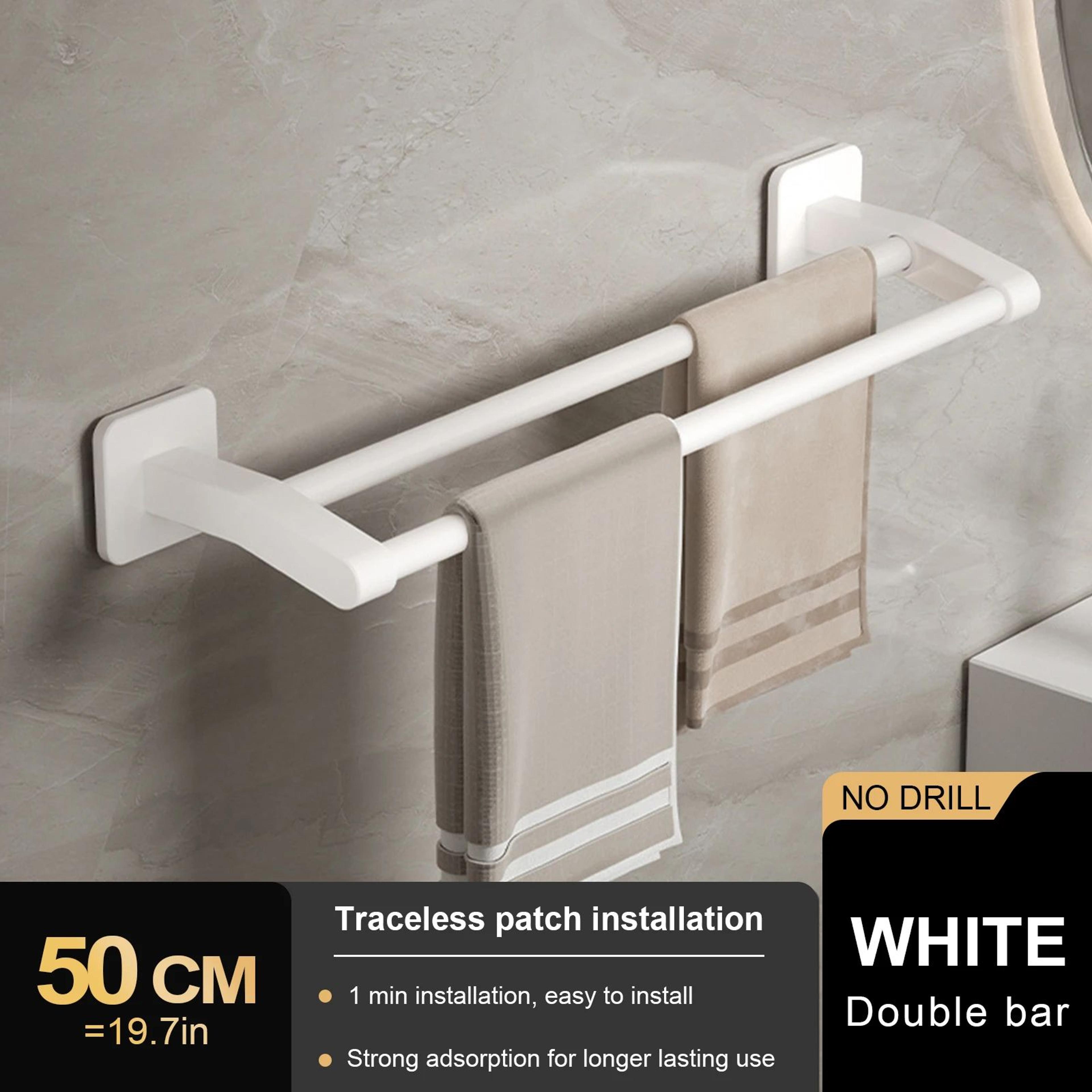 Wall Mount Double Towel Rack  No Drill ABS 2Tier Bathroom Towel Bar 14