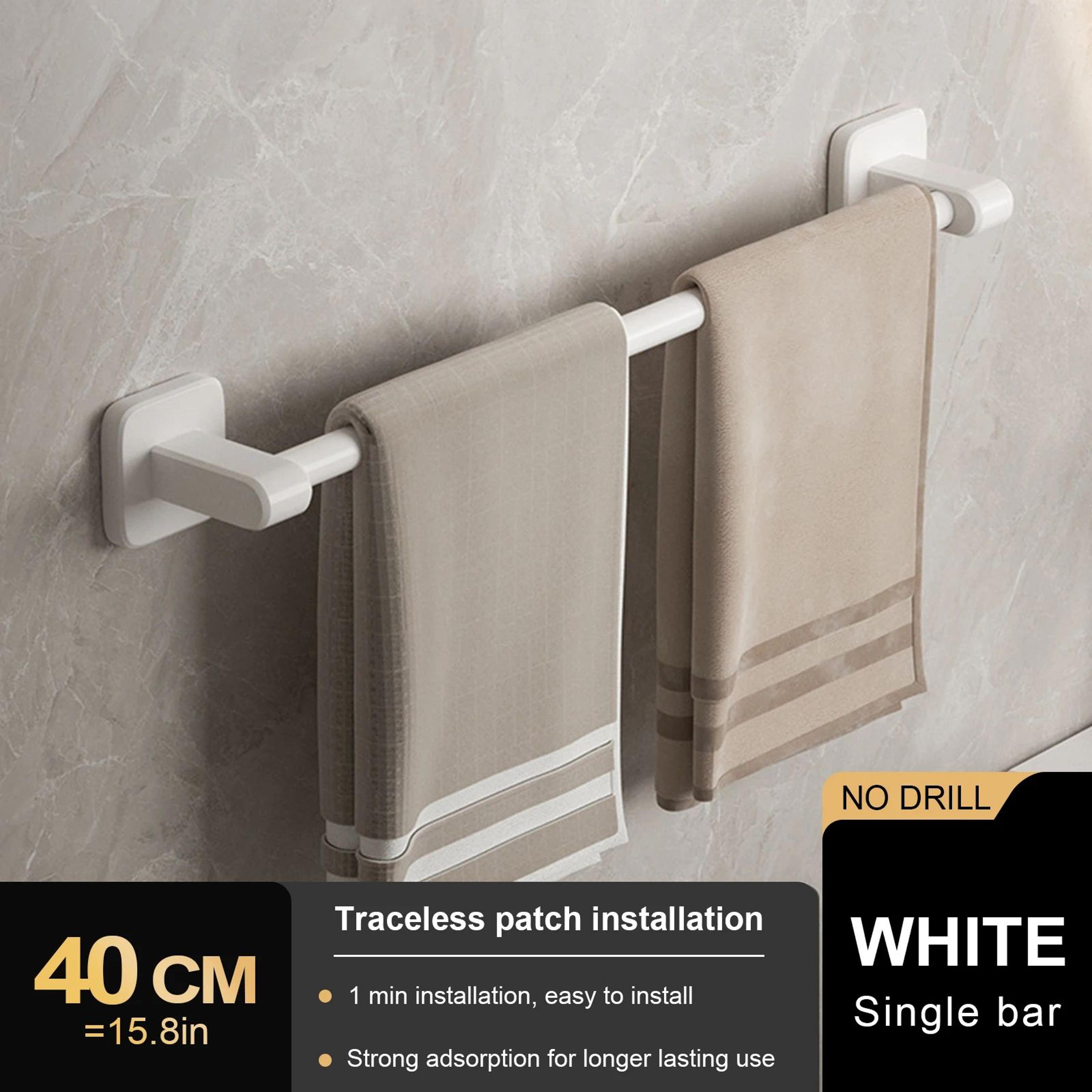 Wall Mount Double Towel Rack  No Drill ABS 2Tier Bathroom Towel Bar 7