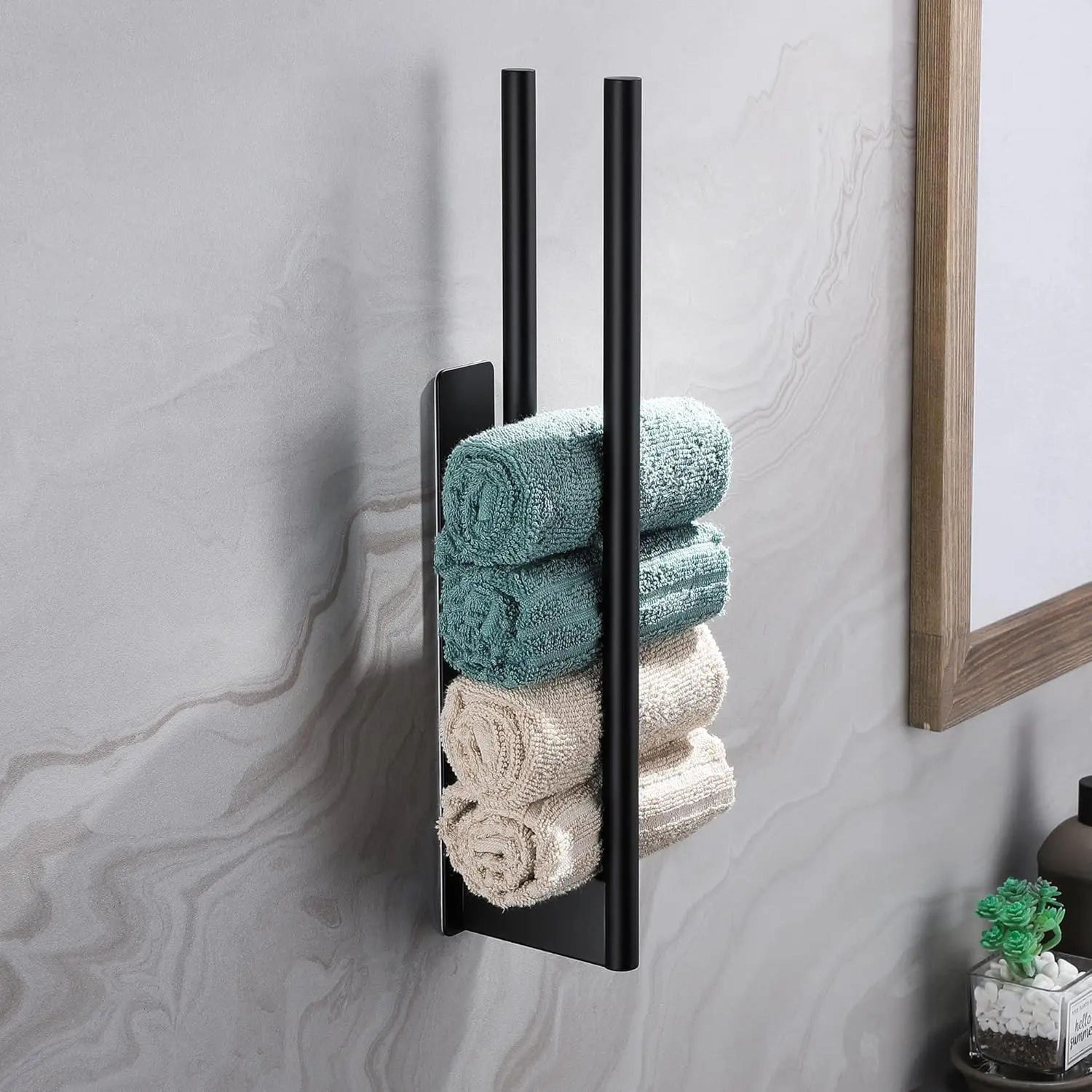 NoDrill Stainless Steel Double Adhesive Towel Rack Wall Mounted 154 In Bathroom  Kitchen Towel Bar 5
