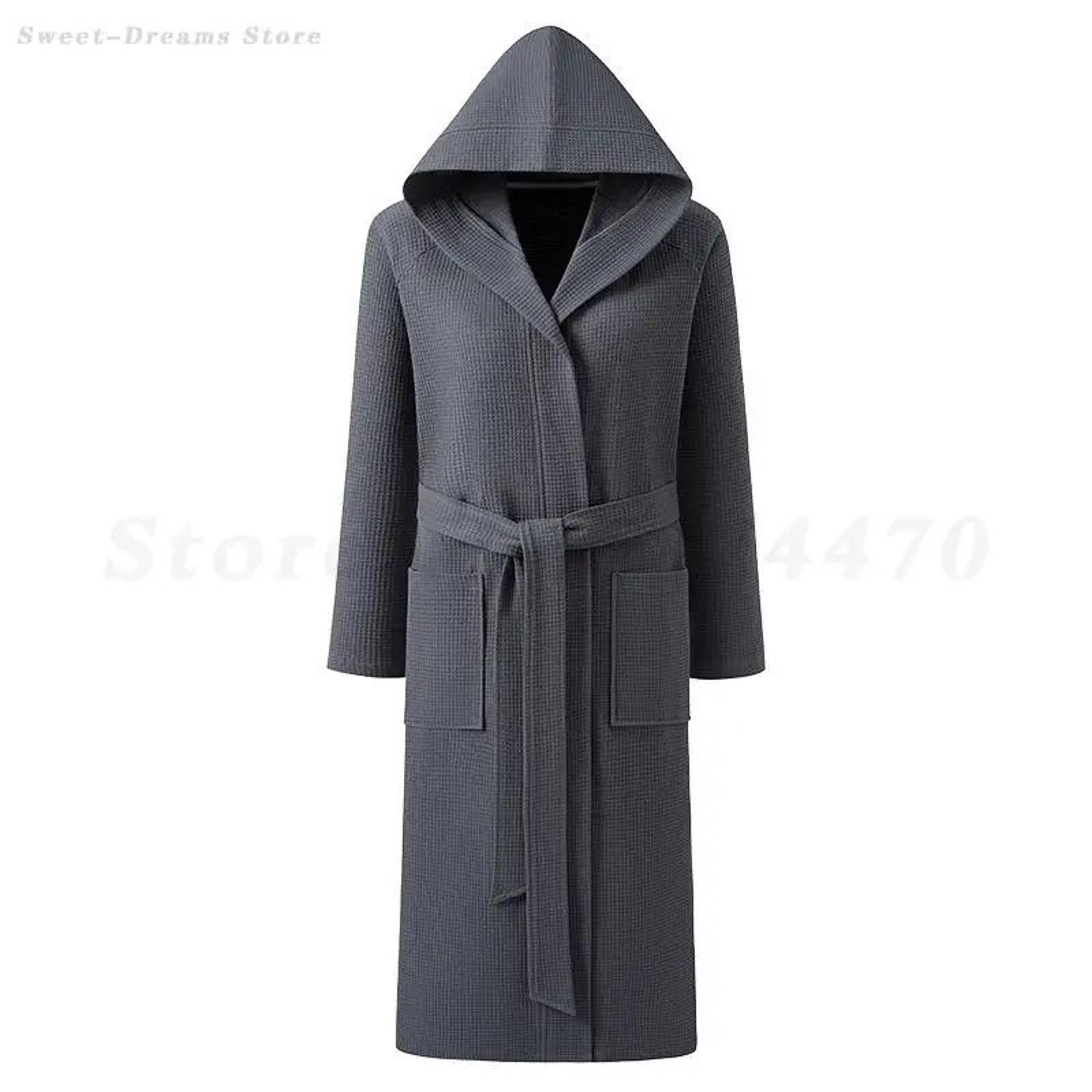 couple hooded waffle cotton bathrobe kimono lounge sleepwear robe set