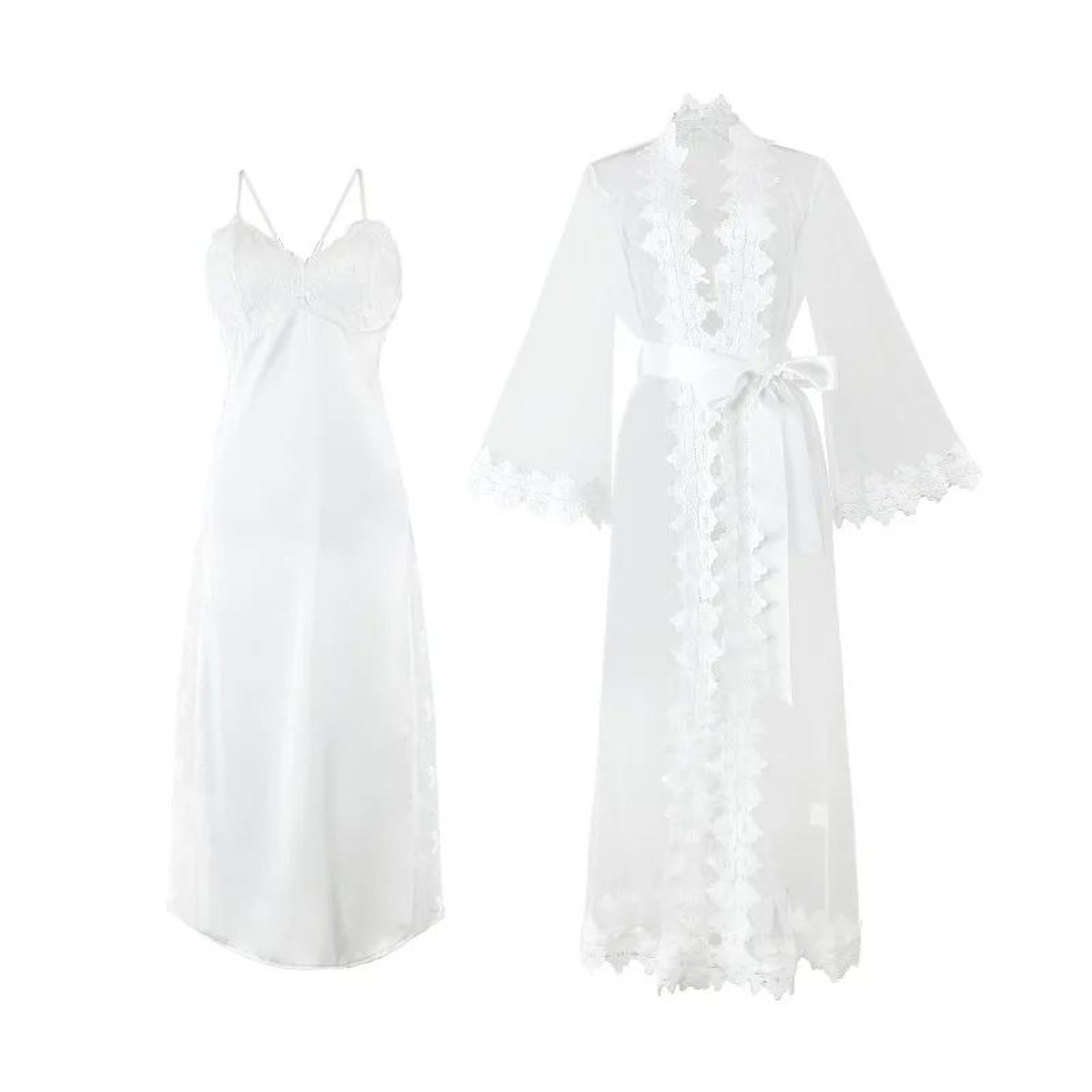 Womens Satin Lace Suspender Nightgown Sexy Mesh Silk Sleepwear MidCalf Loungewear Dress 6