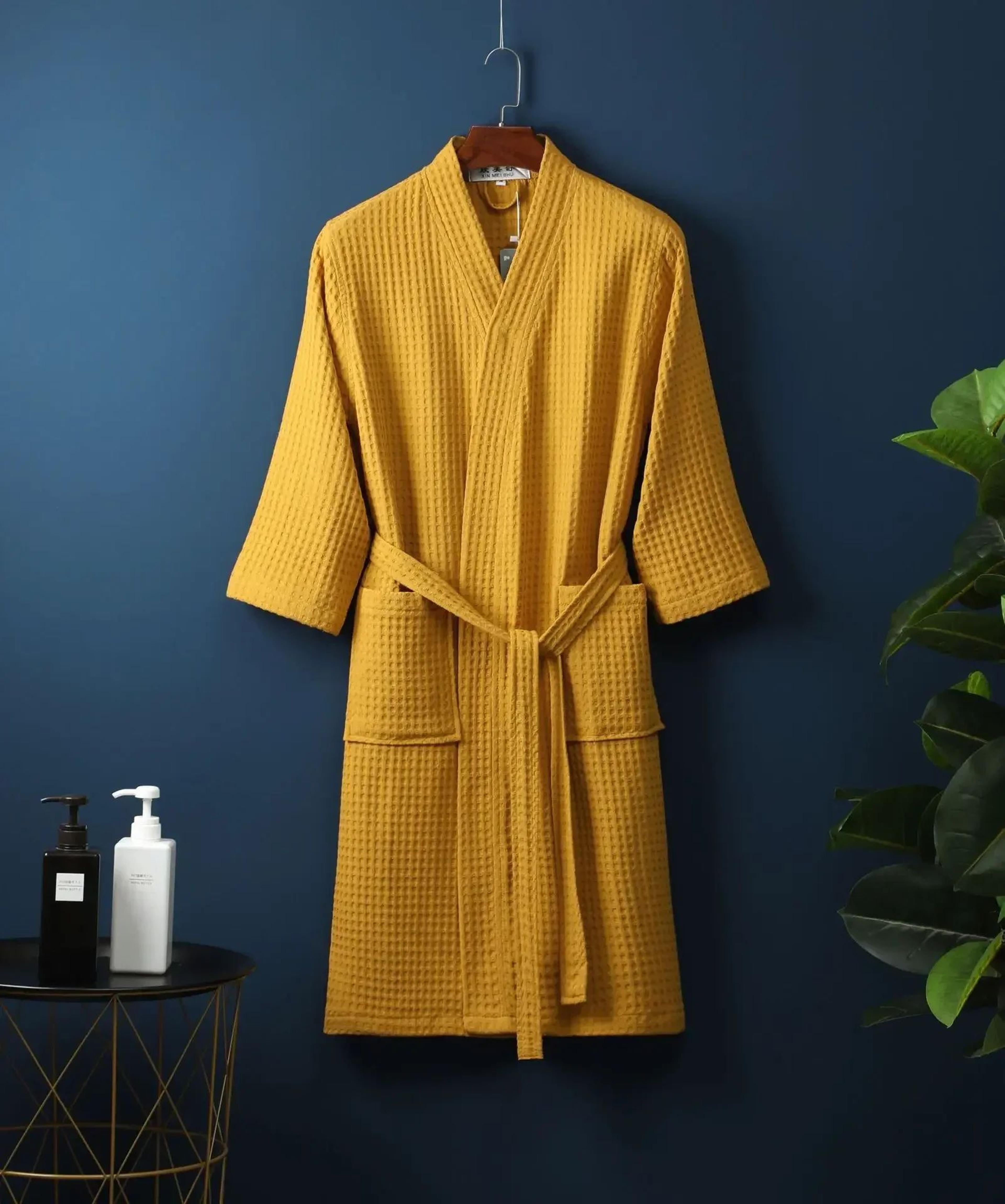 Couple Cotton Terry Waffle Bathrobe Lightweight Long Sleeve Spa Hotel Lounge Robe 14