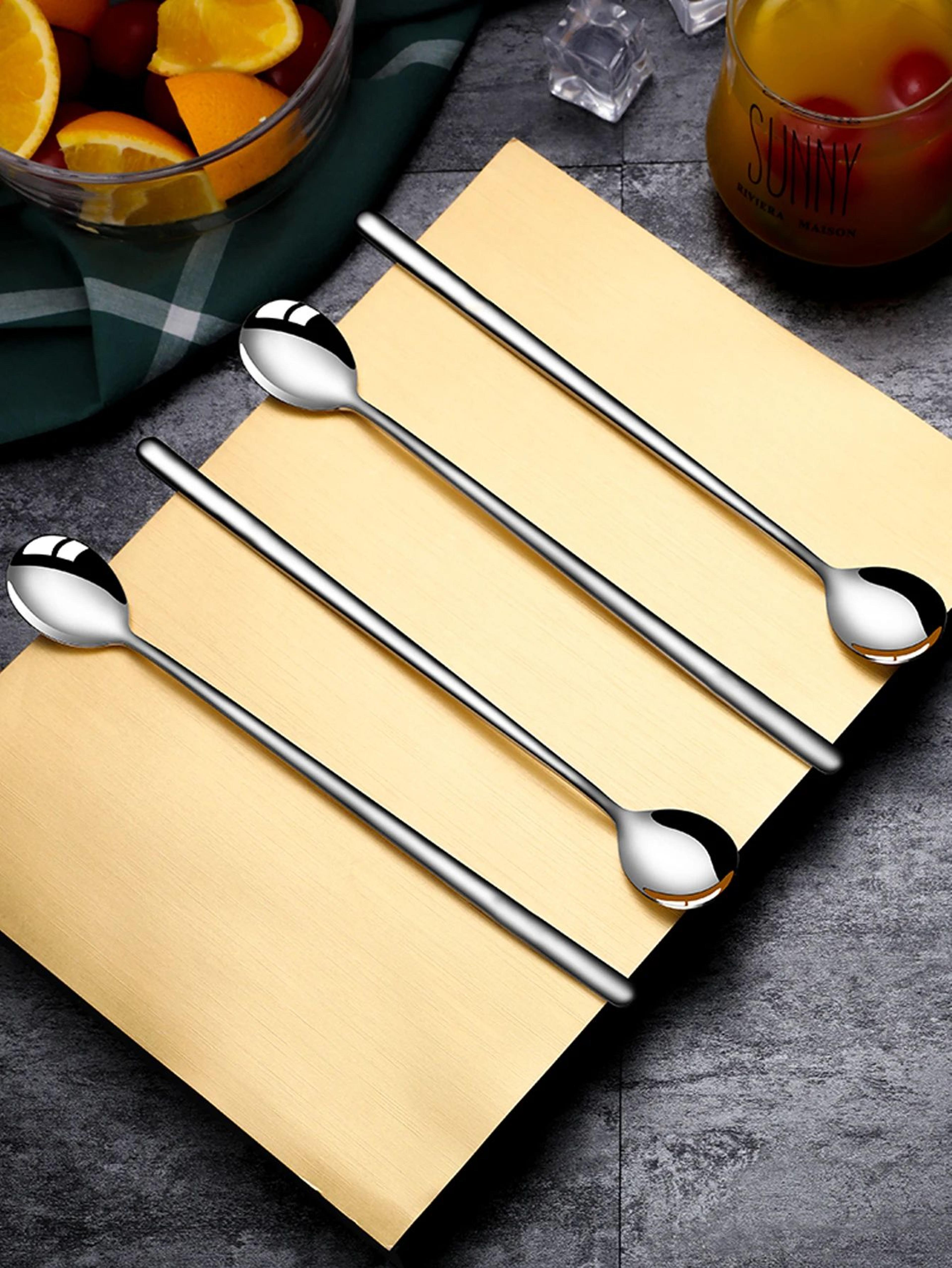 5Piece Long Handle Stainless Steel Spoon Set  944 In Ice Cream Coffee  Cocktail Stirring Spoons 5