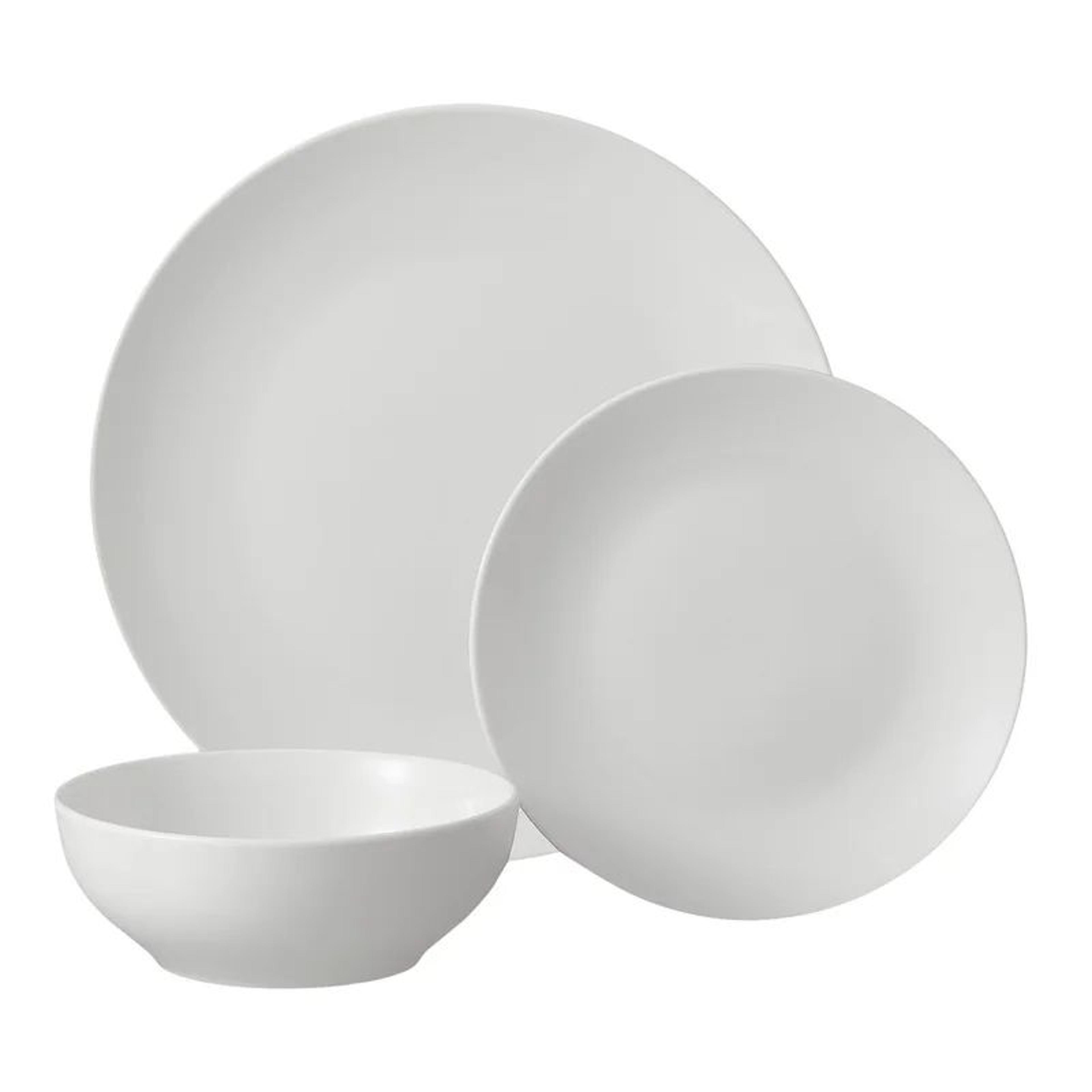 12Piece White Stoneware Dinnerware Set  Elegant Plates  Bowls Microwave  Dishwasher Safe Tableware  1