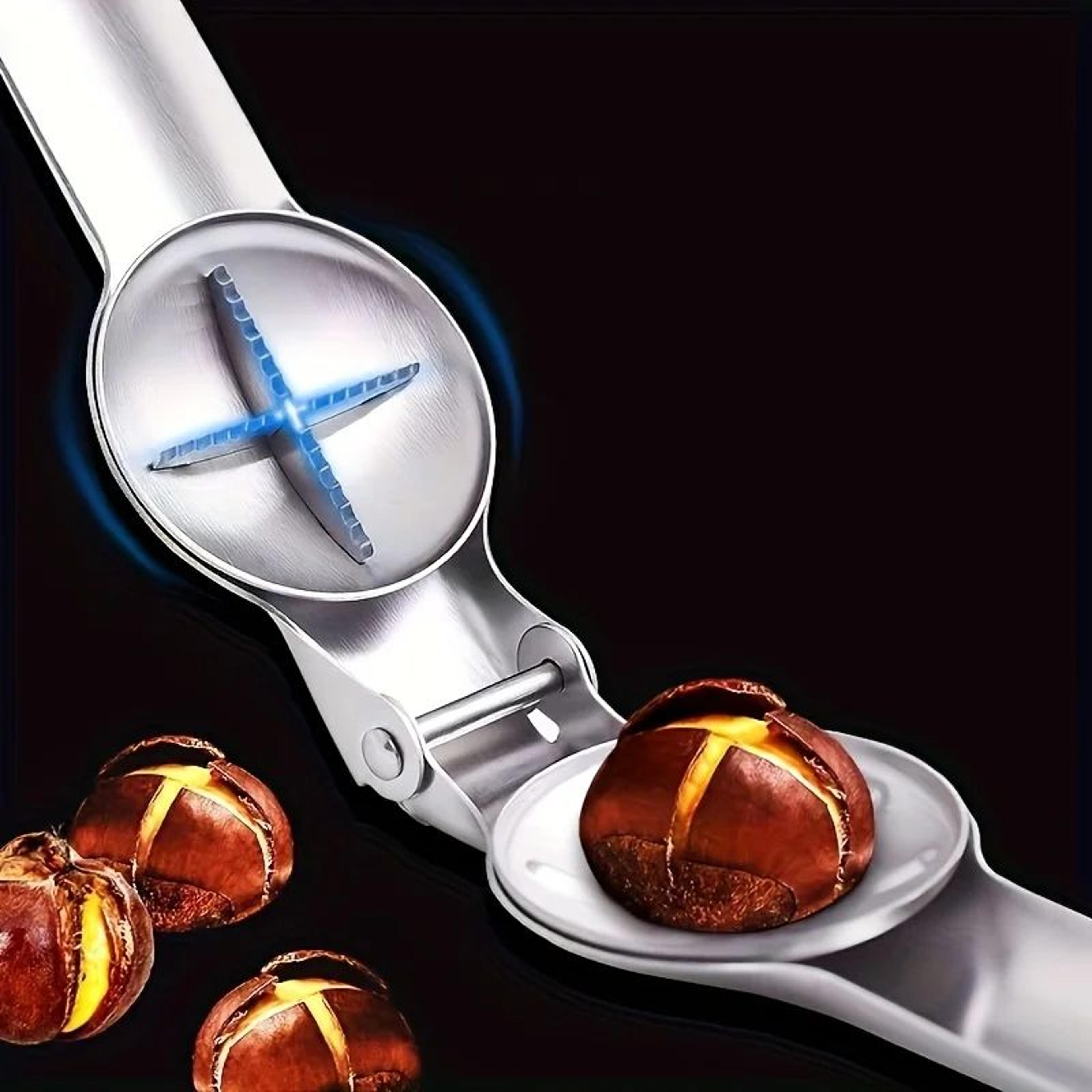 2-in-1 chestnut & walnut opener tool – stainless steel nut cracker clip with shell cutter
