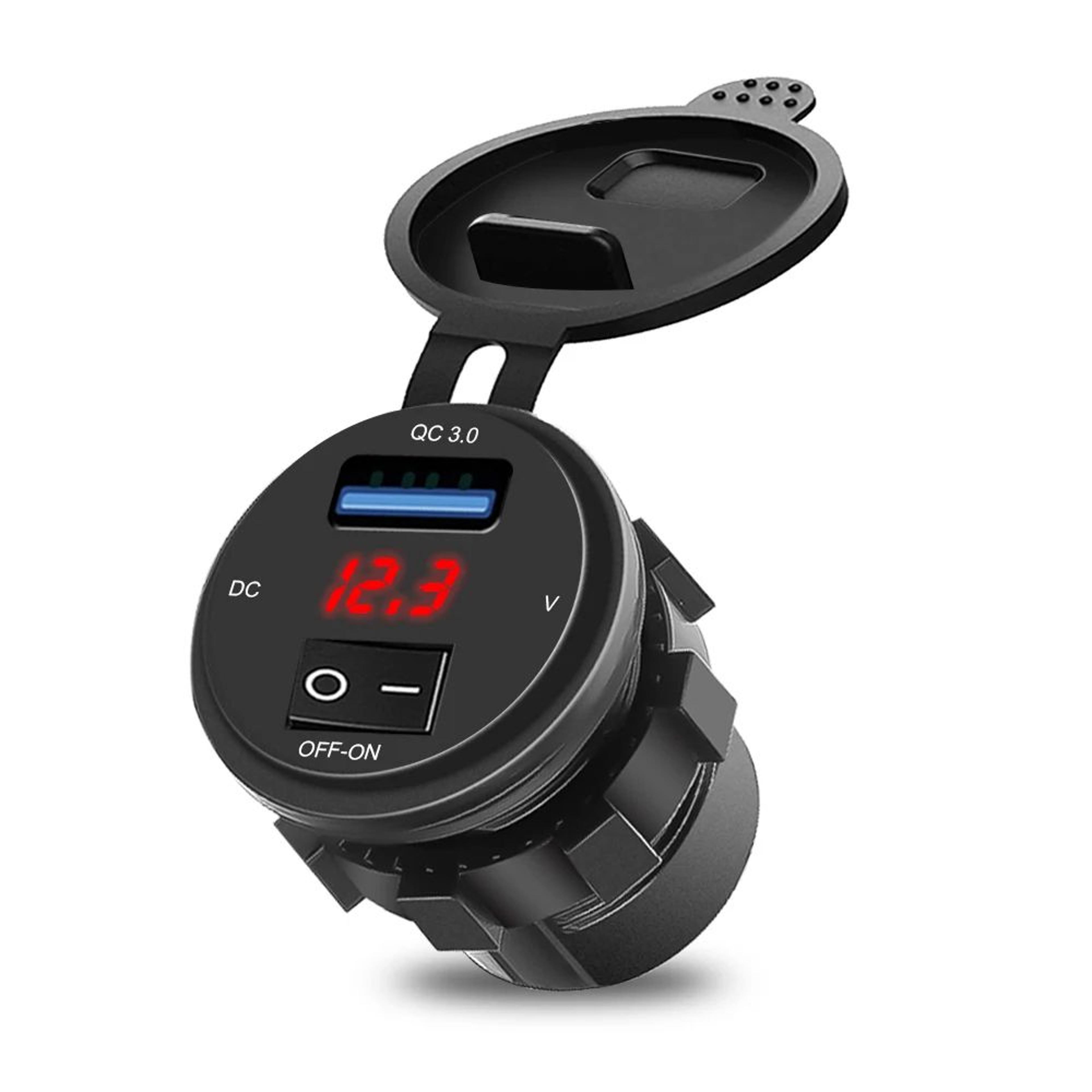 QC30 Dual USB Car Charger Socket With Voltmeter  Waterproof Fast Charging 12V 24V Power Outlet 7