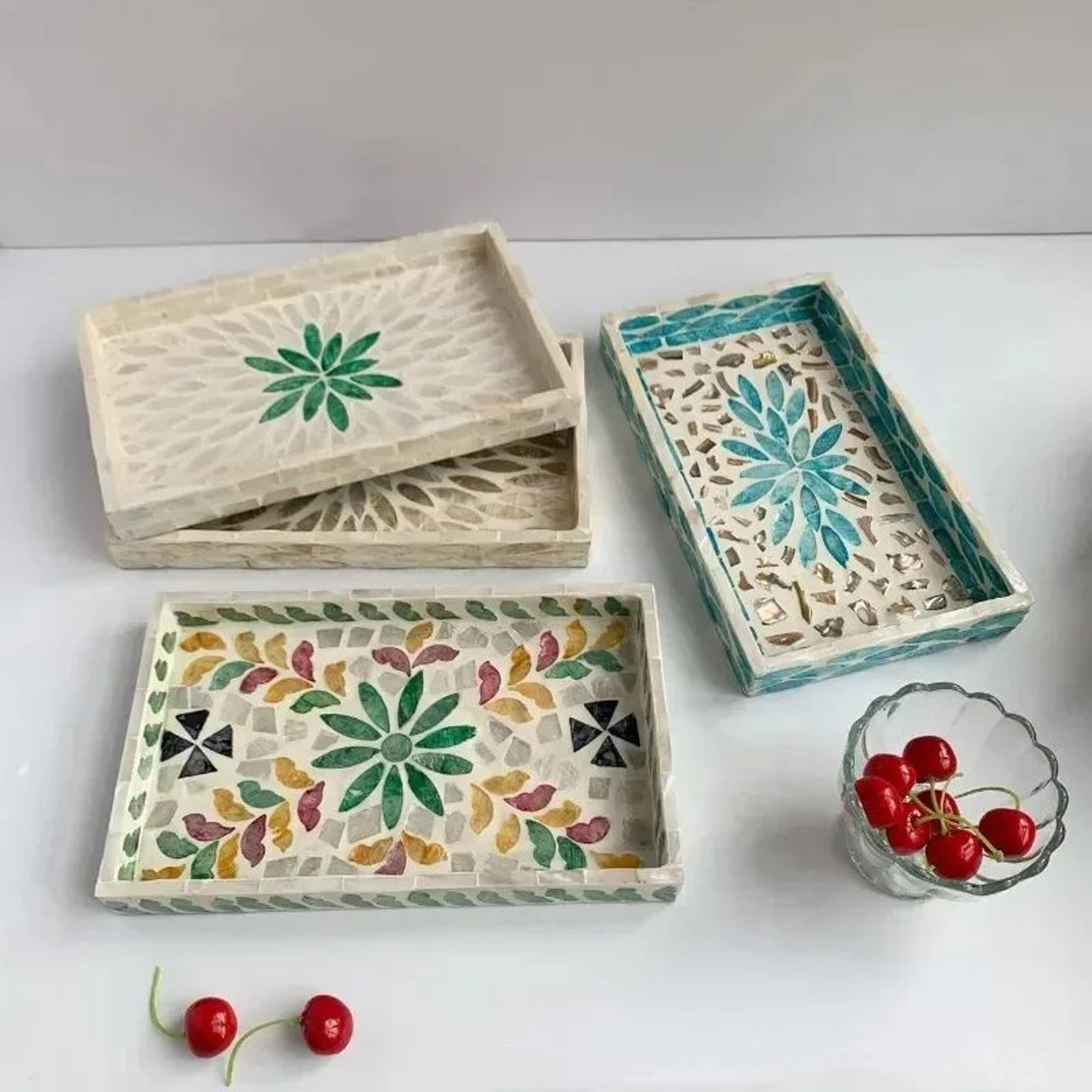 Handmade Colorful Shell Decorative Tray Rectangular Vanity Organizer  Jewelry Storage Board 0