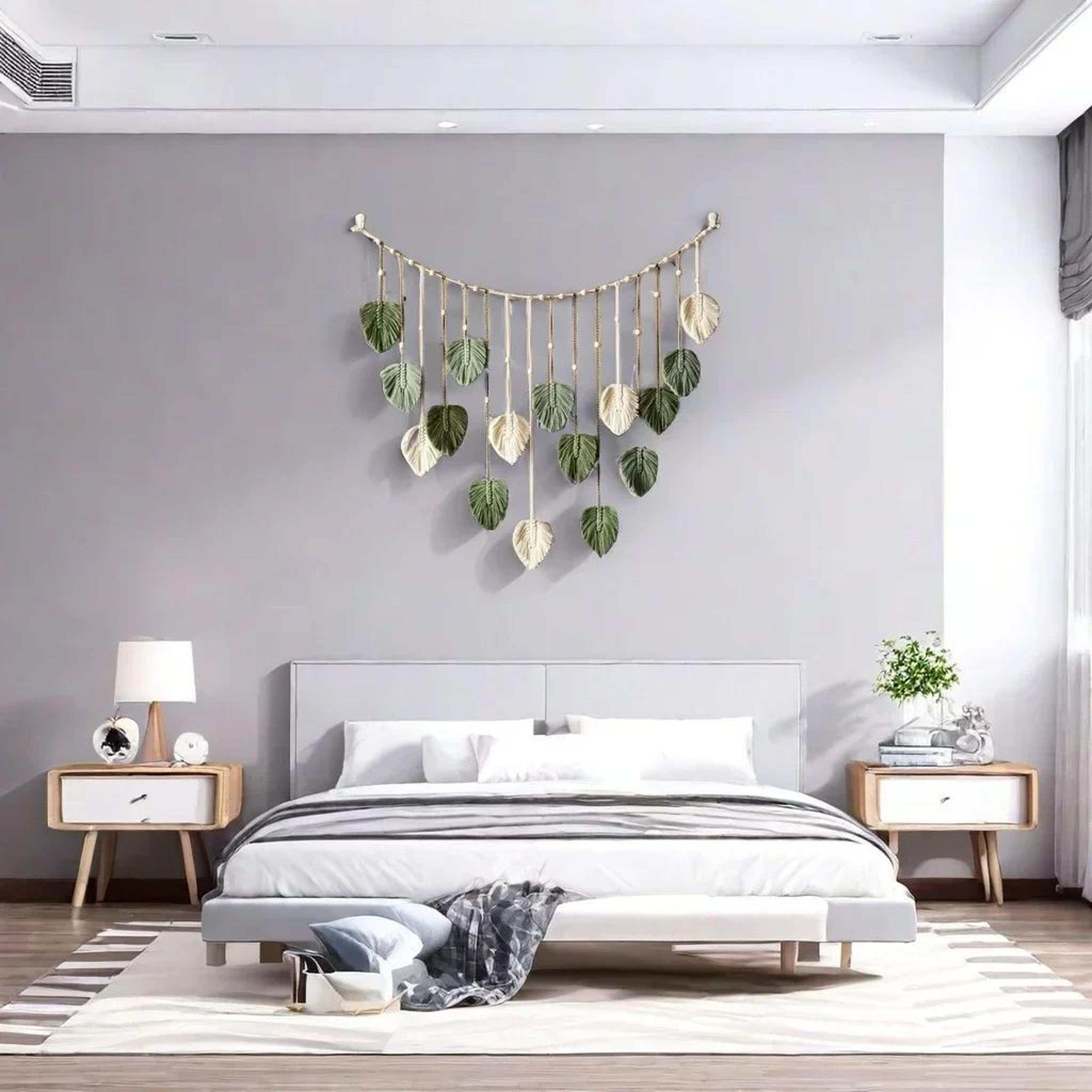 Boho Macrame Leaf Wall Hanging Handmade Macrame Tapestry Wall Art For Bedroom  Living Room Decor 4