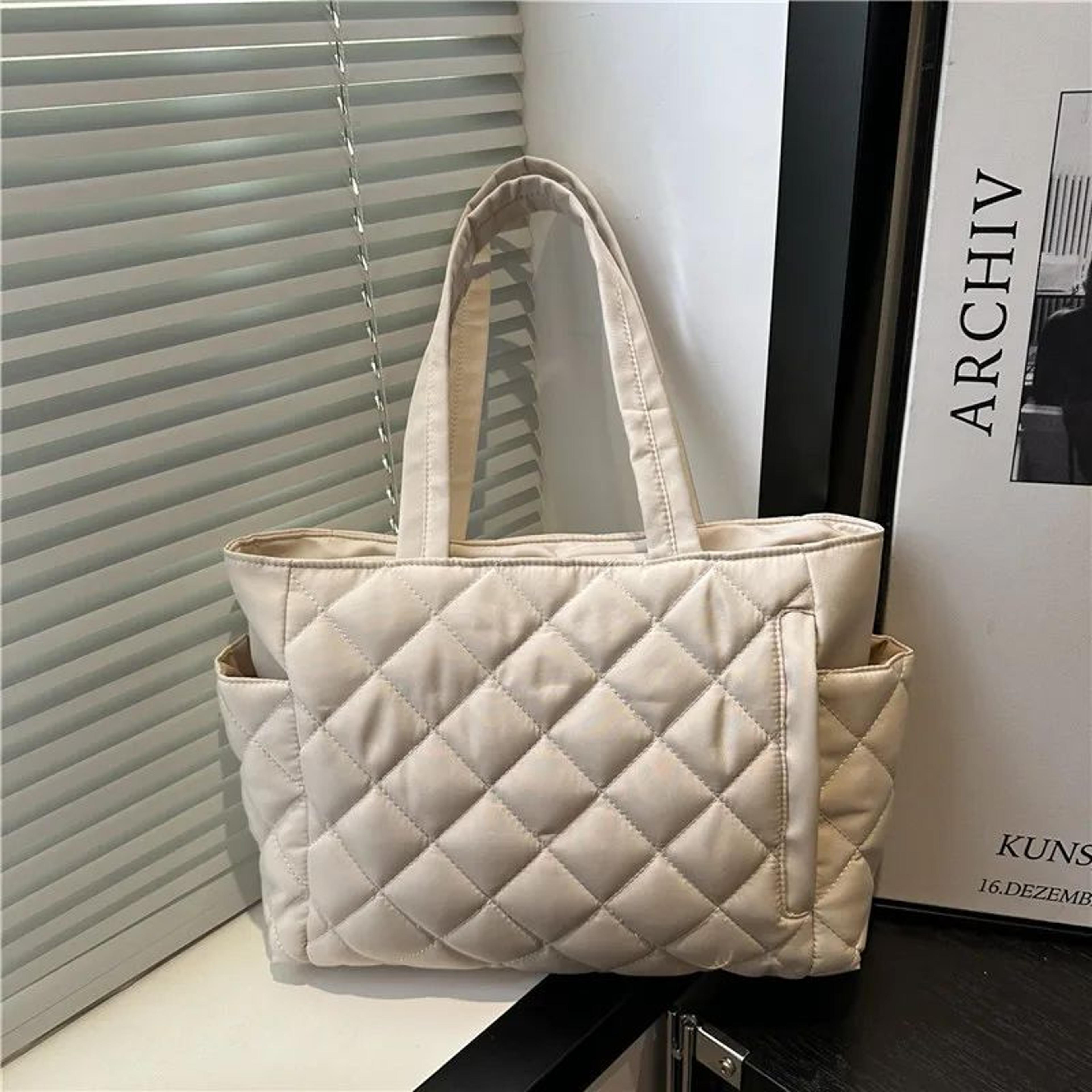 Womens Large Capacity Nylon Shoulder Bag Diamond Pattern Multi Pocket Tote Handbag With Zipper 7