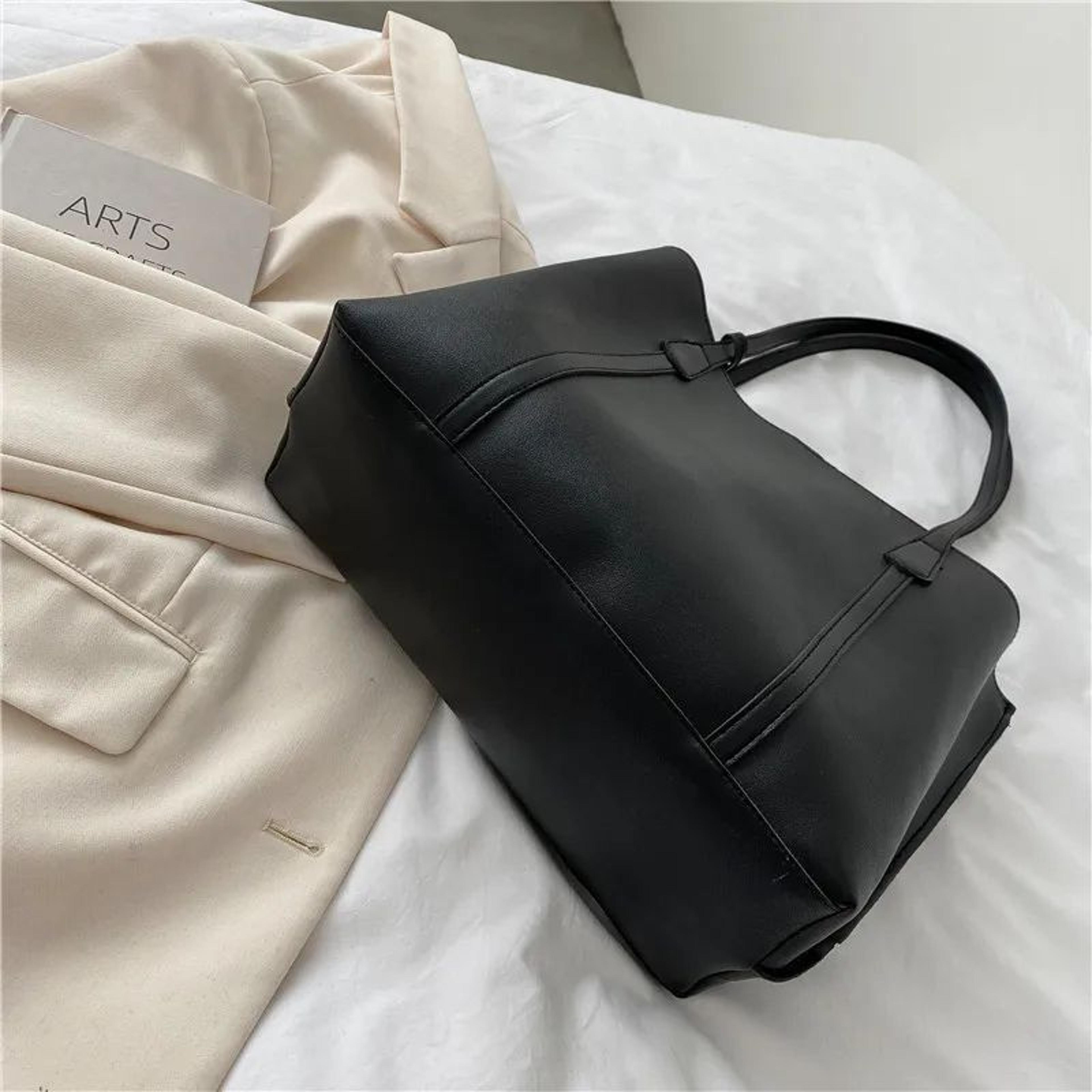 LuxeEase Large Capacity Soft PU Leather Tote Bag  Korean Style Womens Casual Shoulder Handbag 4