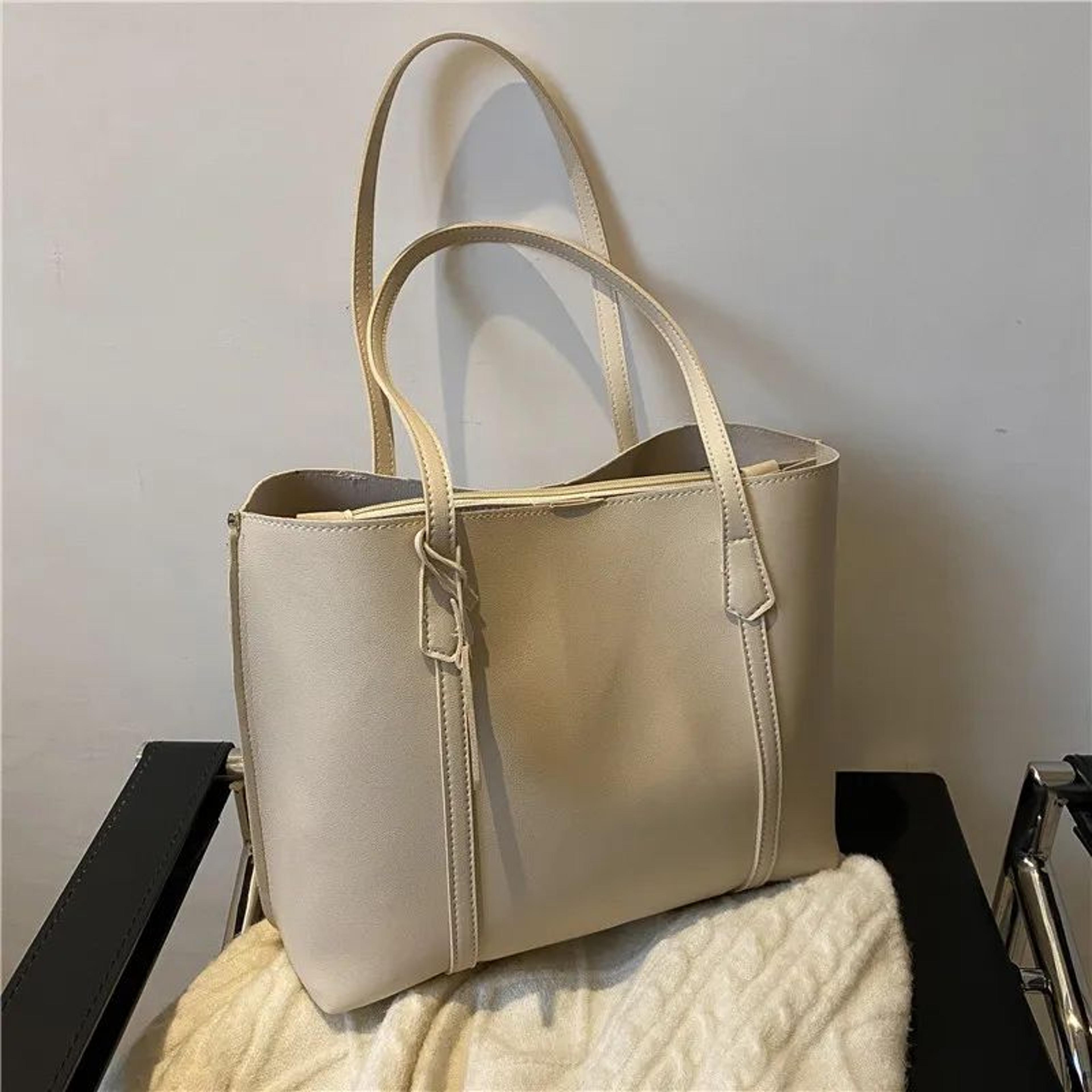 LuxeEase Large Capacity Soft PU Leather Tote Bag  Korean Style Womens Casual Shoulder Handbag 9