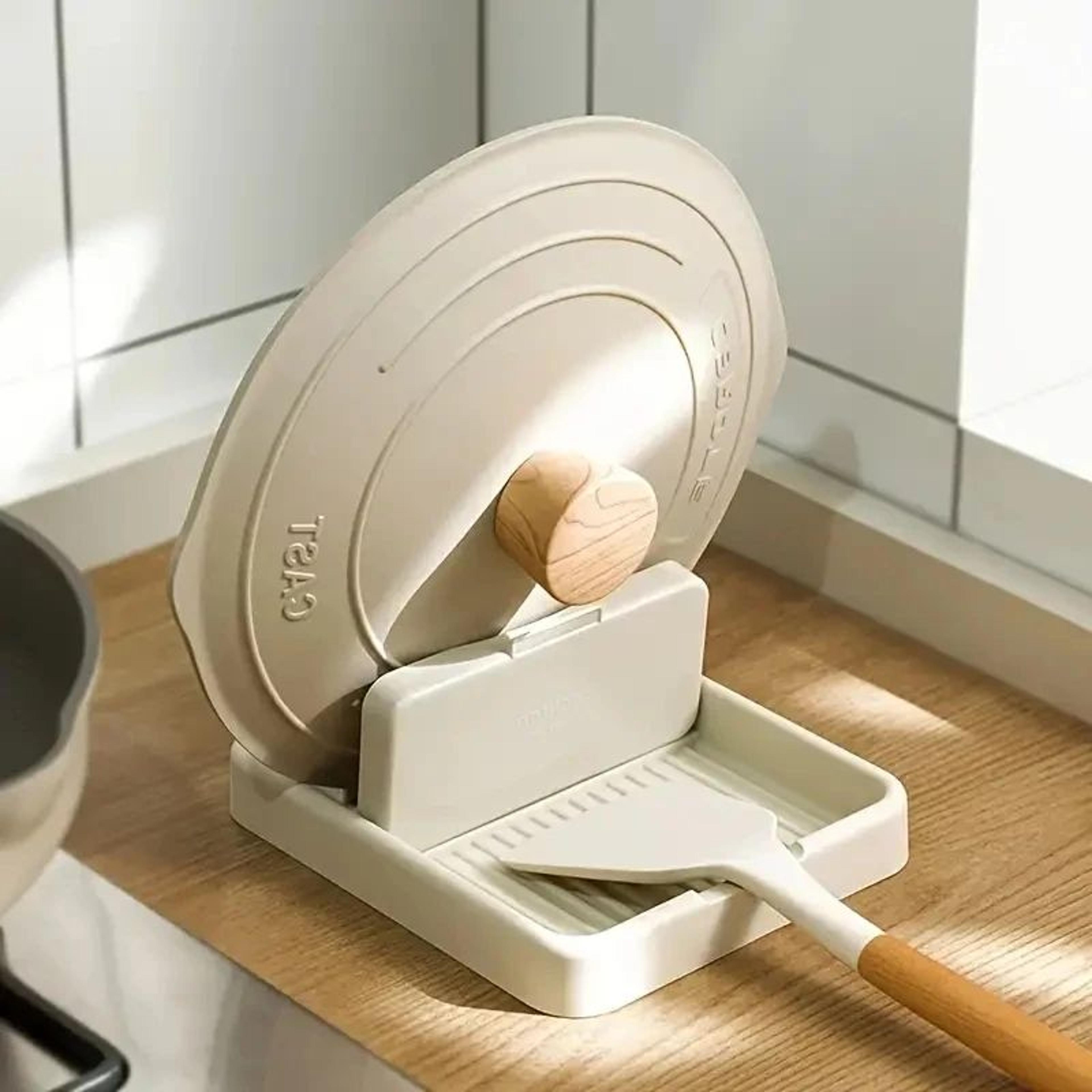 foldable pot lid holder & spoon rest – heat-resistant kitchen utensil rack for stove top & countertop