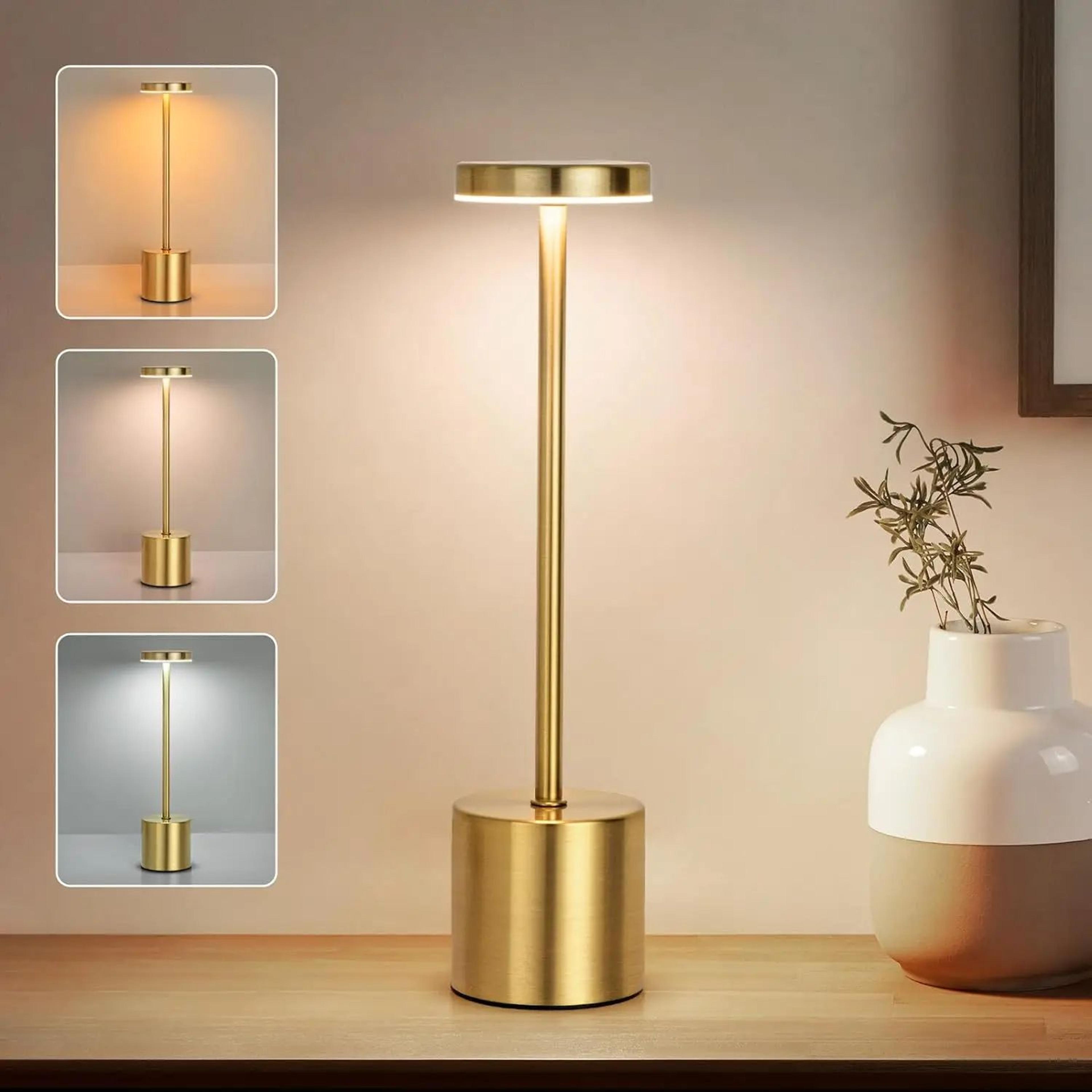 cordless touch led metal table lamp – rechargeable 3-color dimmable ambient light for bedside & outdoor use