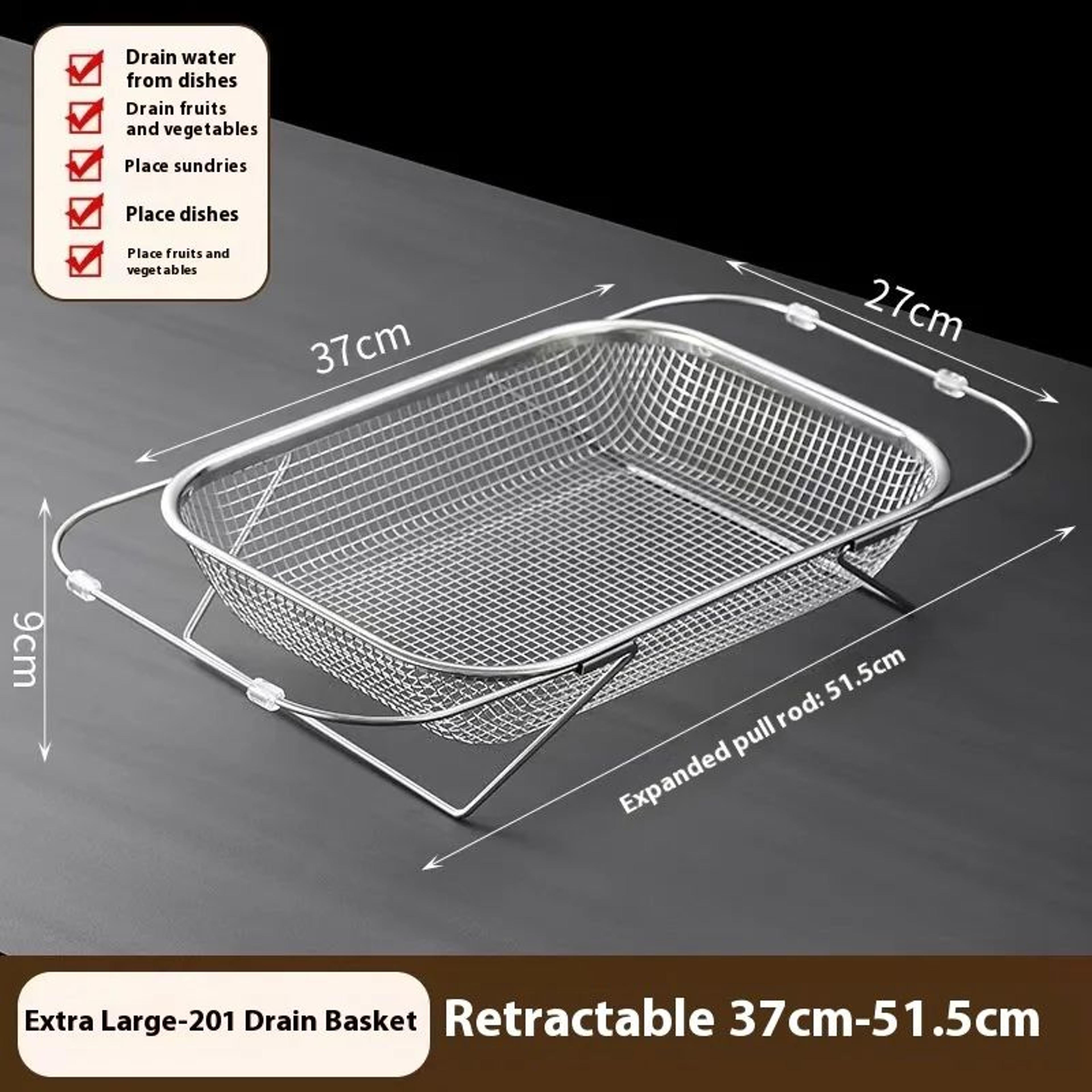 FlexiDrain Stainless Steel Expandable Sink Basket  Retractable Vegetable Washer  Dish Drying Rack 8