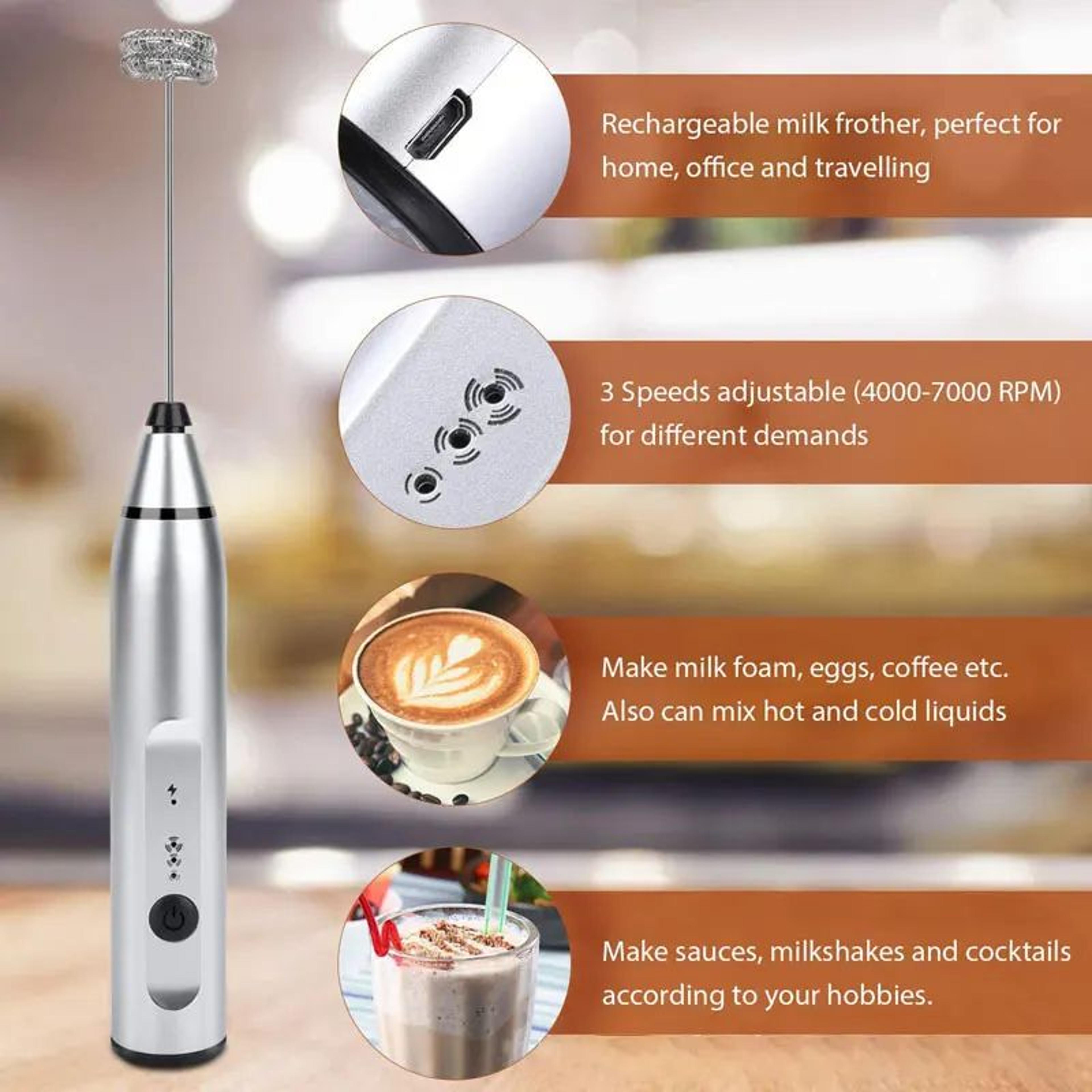 FrothPro USB Electric Milk Frother  3Speed Handheld Coffee Whisk Mixer For Latte Cappuccino  Kitche 5