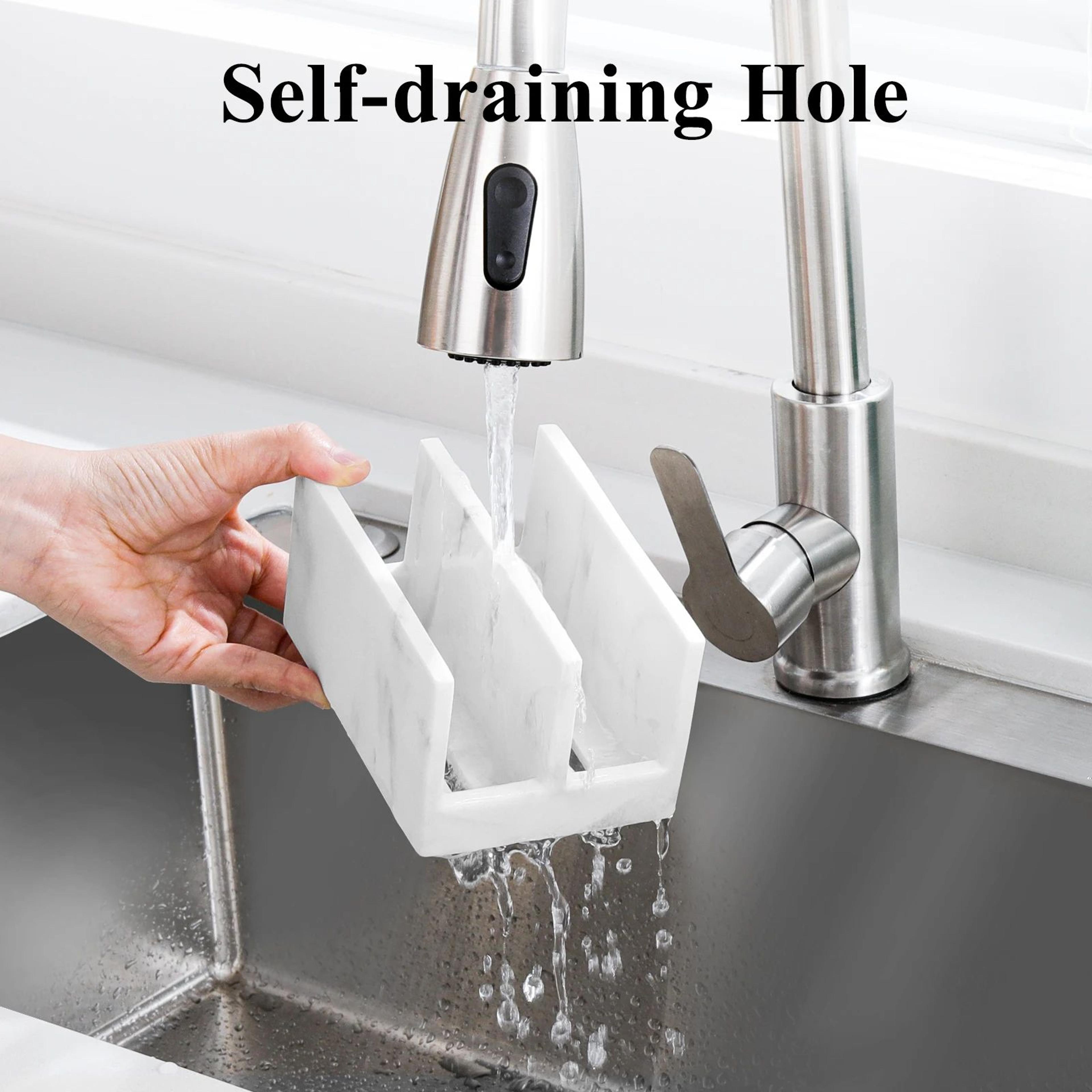 Luxspire Resin Sponge Holder For Sink  DualCompartment Kitchen Sponge Caddy With Drainage Tray 0