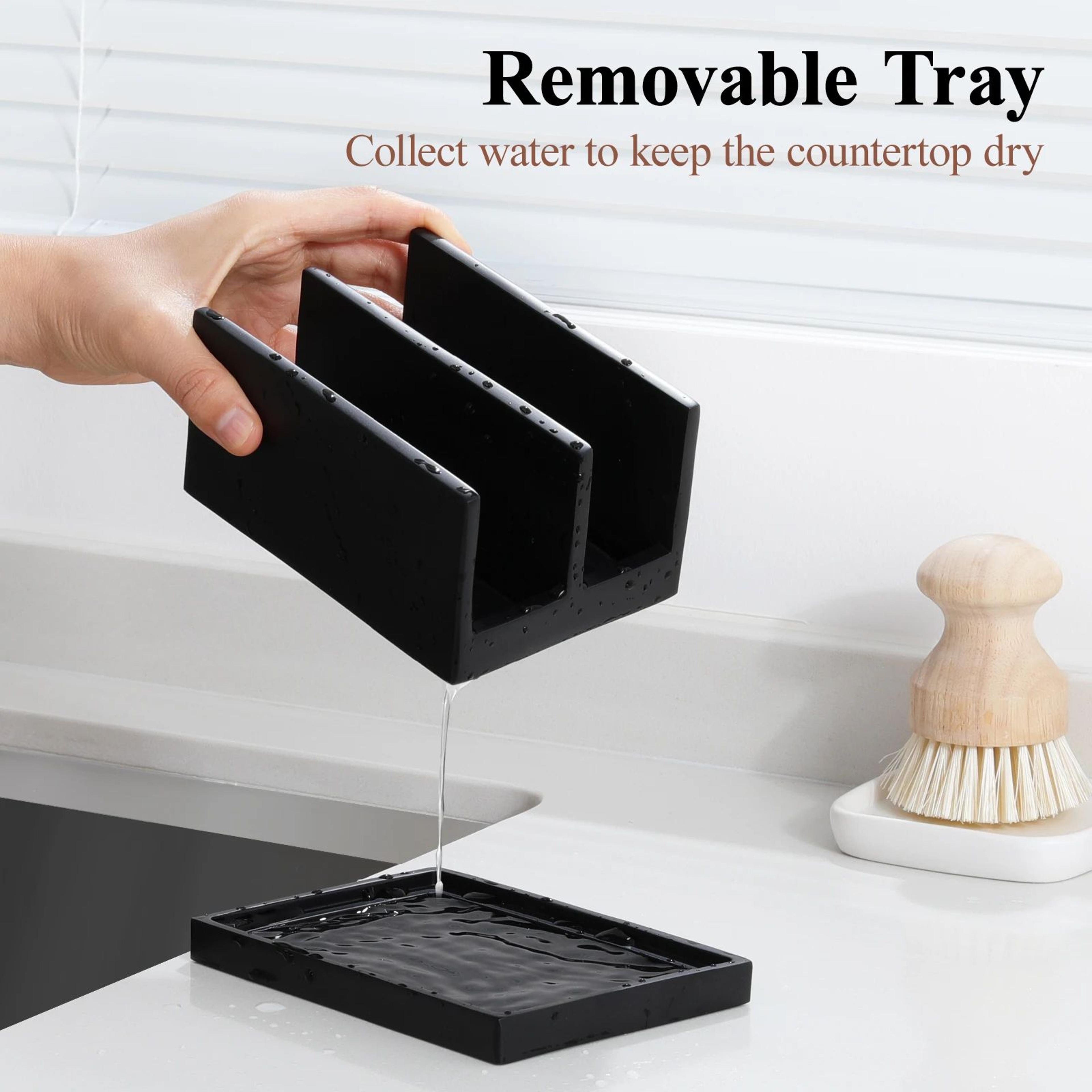 Luxspire Resin Sponge Holder For Sink  DualCompartment Kitchen Sponge Caddy With Drainage Tray 1