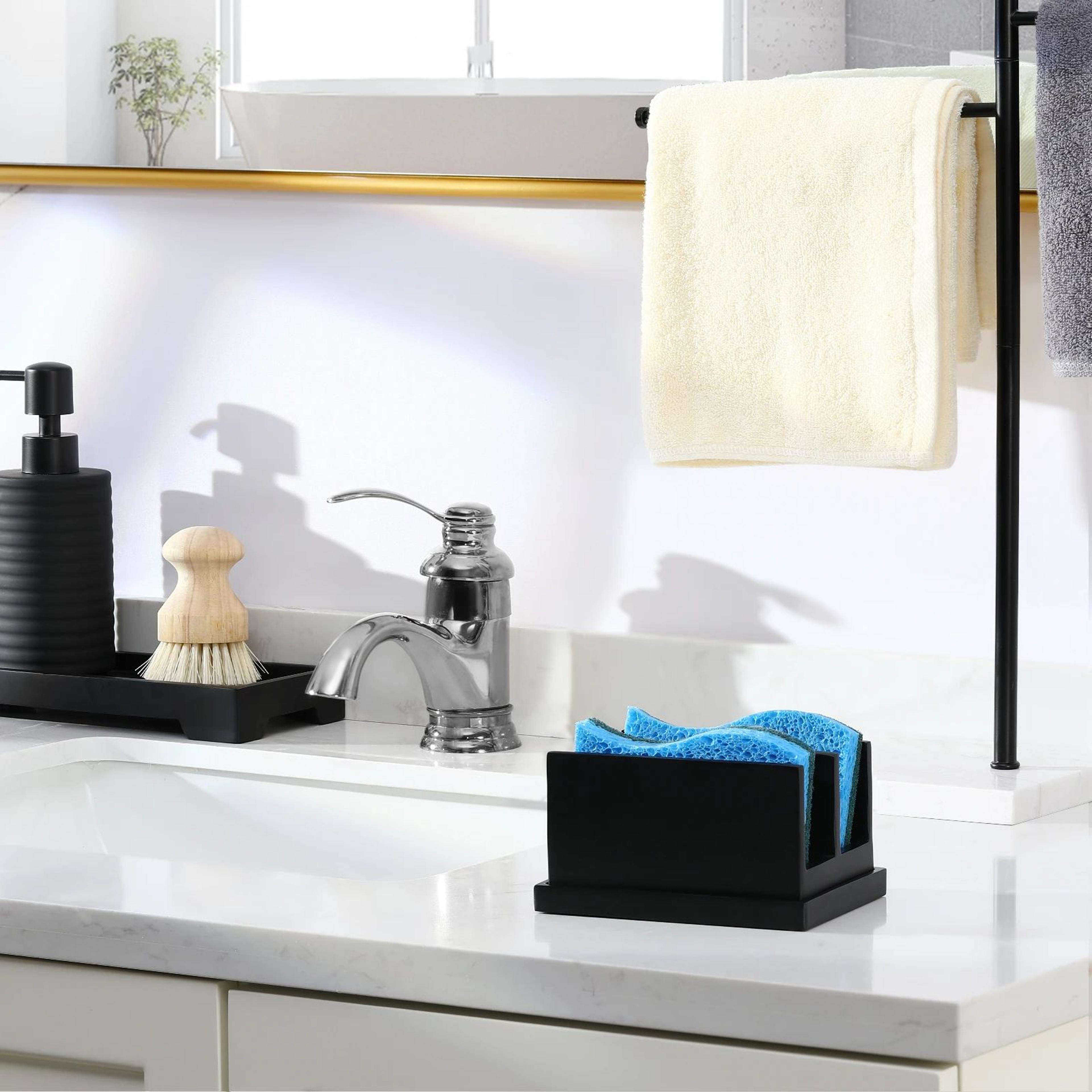 Luxspire Resin Sponge Holder For Sink  DualCompartment Kitchen Sponge Caddy With Drainage Tray 3