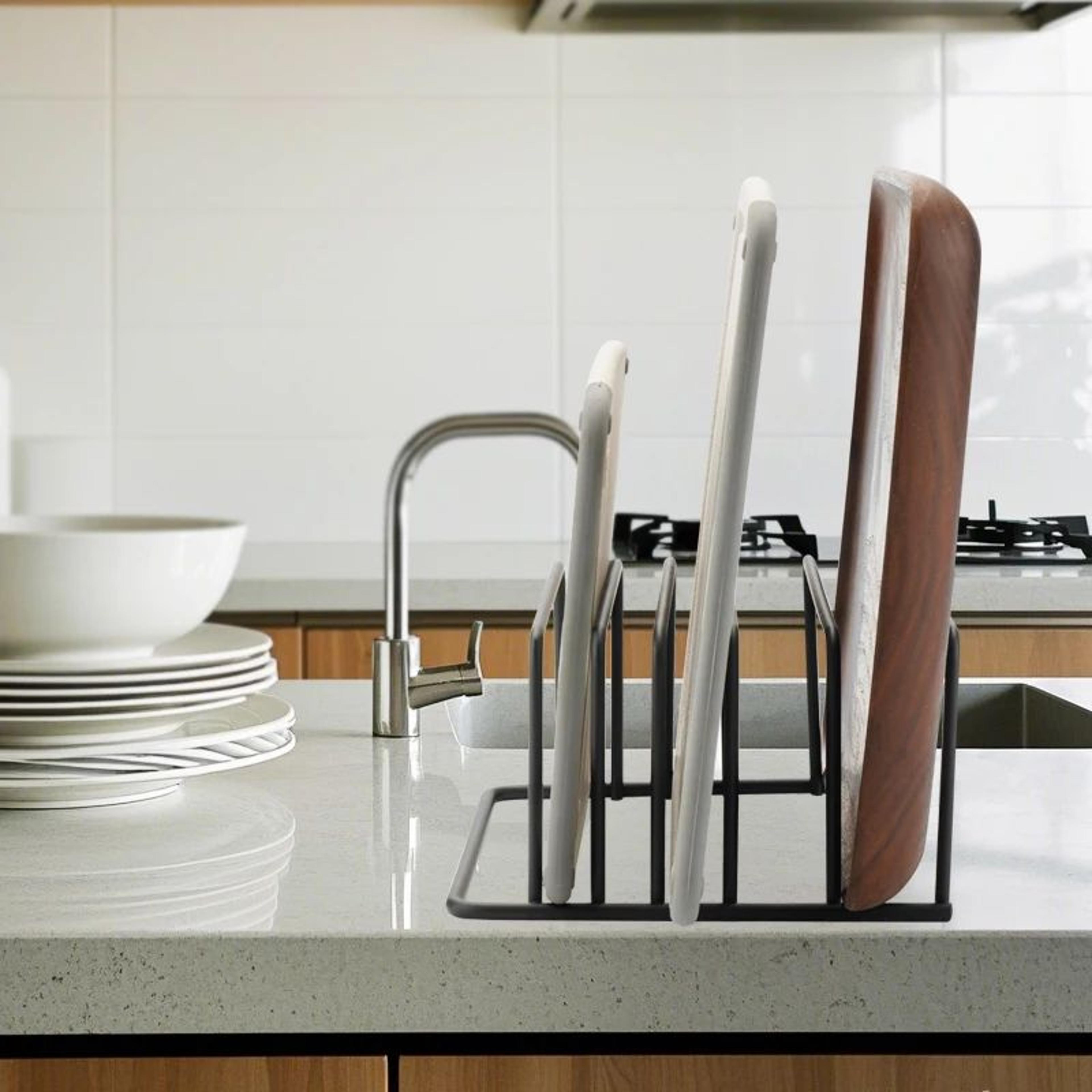 5Tier Metal Cutting Board Organizer Rack  SpaceSaving Kitchen Holder For Boards Bakeware  Trays 2
