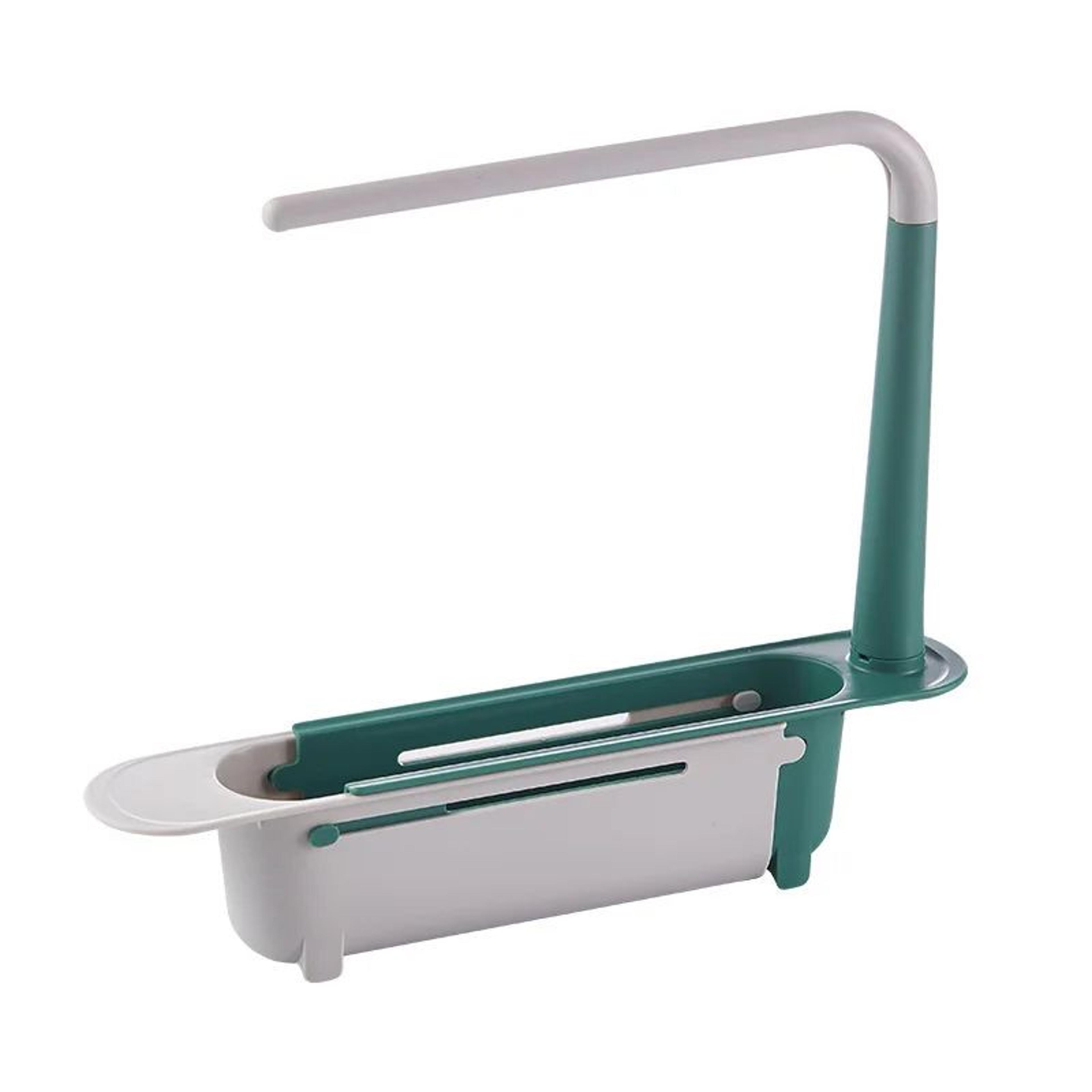 ExtendoSink Telescopic Sink Organizer Rack  Adjustable Soap Sponge Holder With Drain Basket  Towel  7