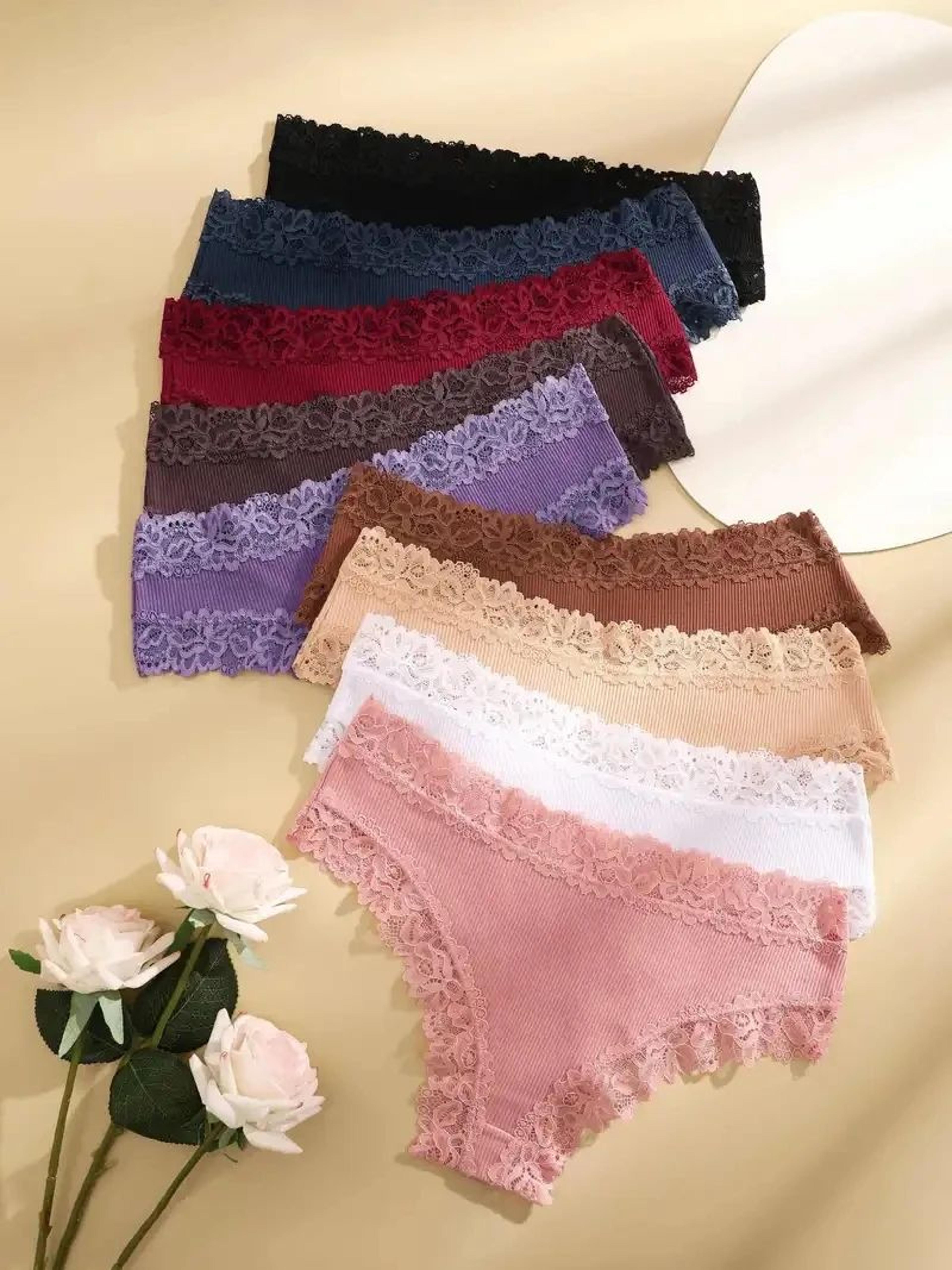 5pcs LaceBloom Cotton Panties Set  Soft Floral Lace Patchwork Womens Briefs 4
