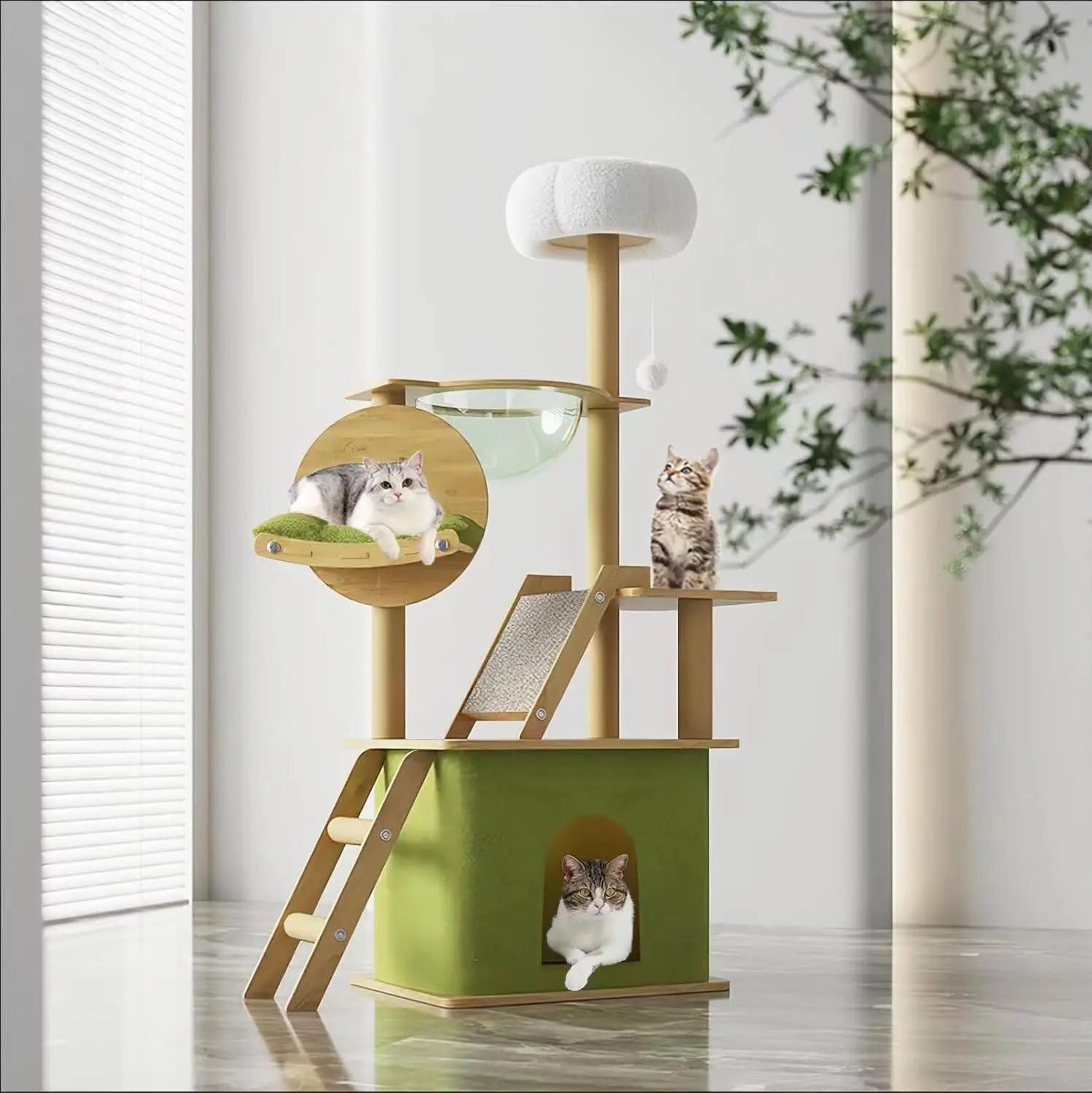 GreenLuxe 59in Modern Cat Tree Tower  MultiLevel Condo With Space Capsule Hammock  Scratching Posts 6