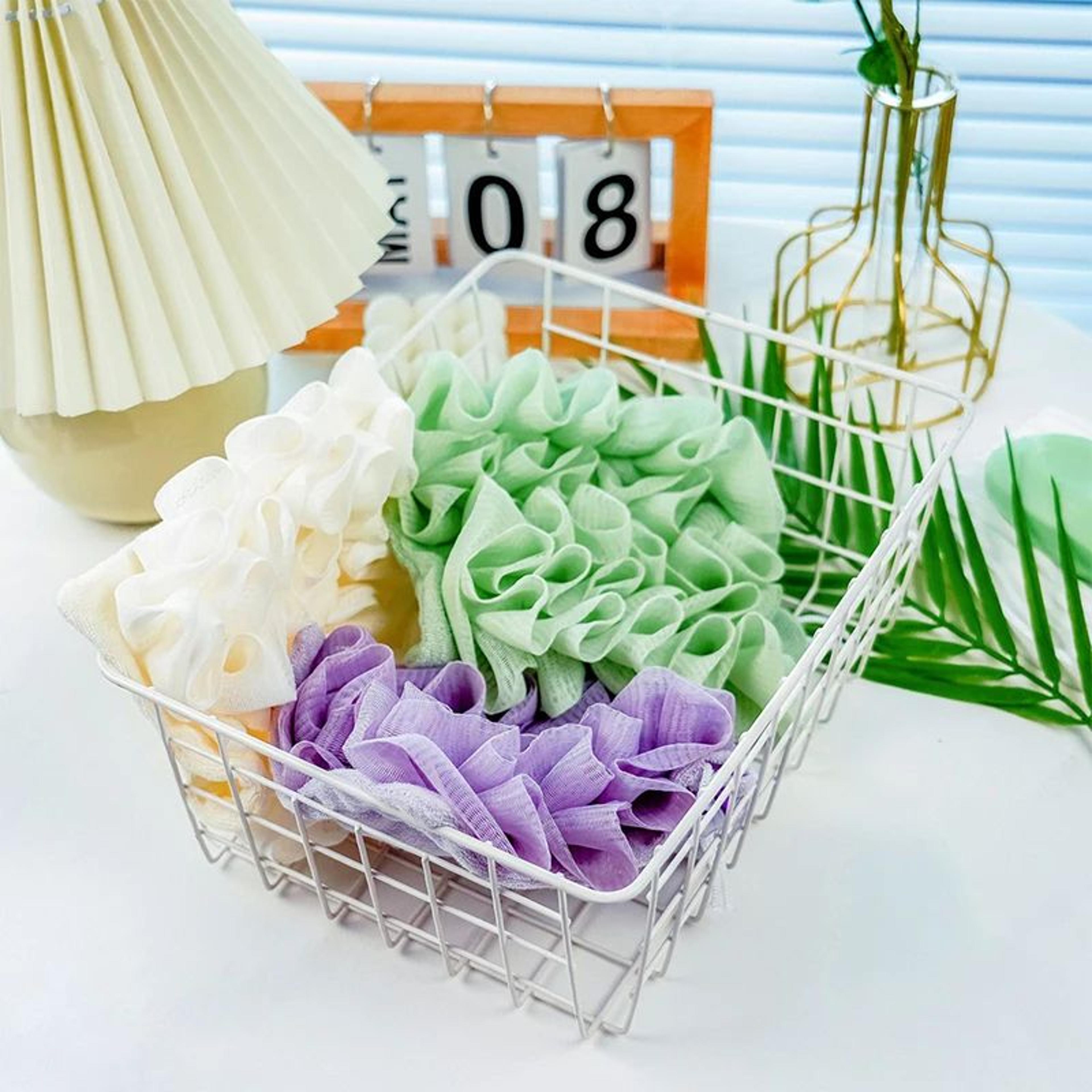 LuxeFoam 2in1 Bath Loofah Sponge  Soft Exfoliating Mesh Shower Puff With Soap Drawstring 1