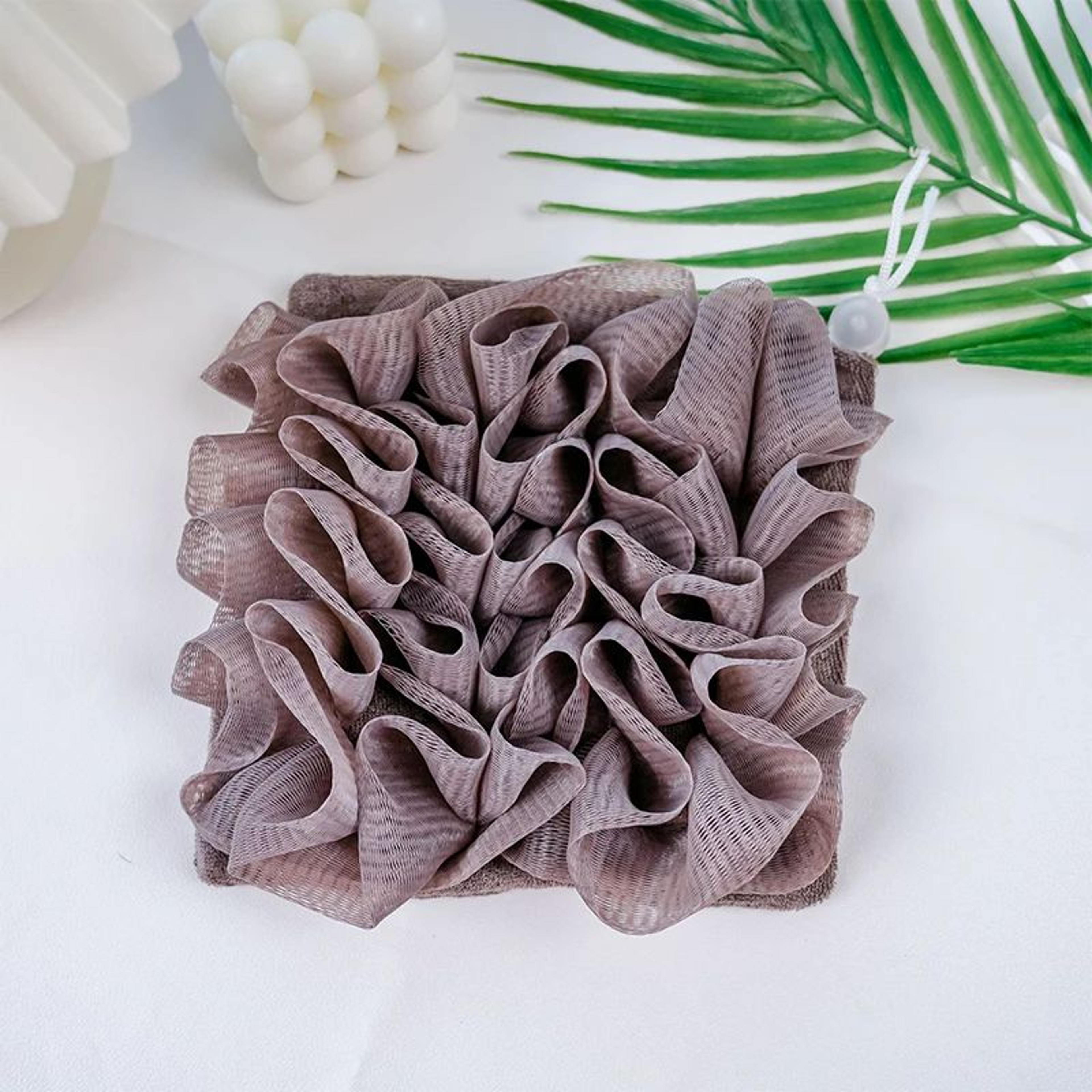 LuxeFoam 2in1 Bath Loofah Sponge  Soft Exfoliating Mesh Shower Puff With Soap Drawstring 11