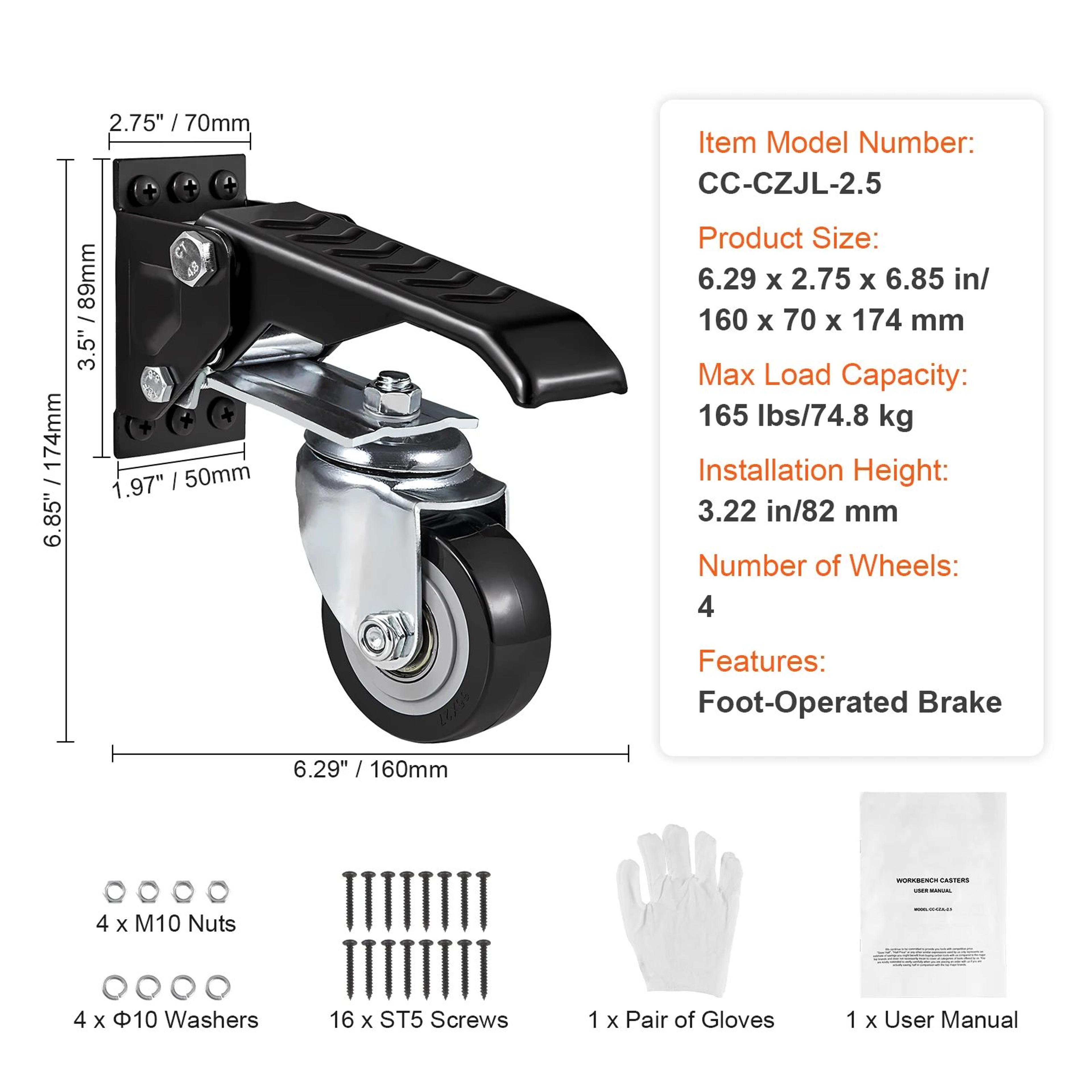 SucceBuy 4PCS Retractable Workbench Caster Wheels  165 Lbs Capacity 360 Swivel SideMounted Stepdown 6