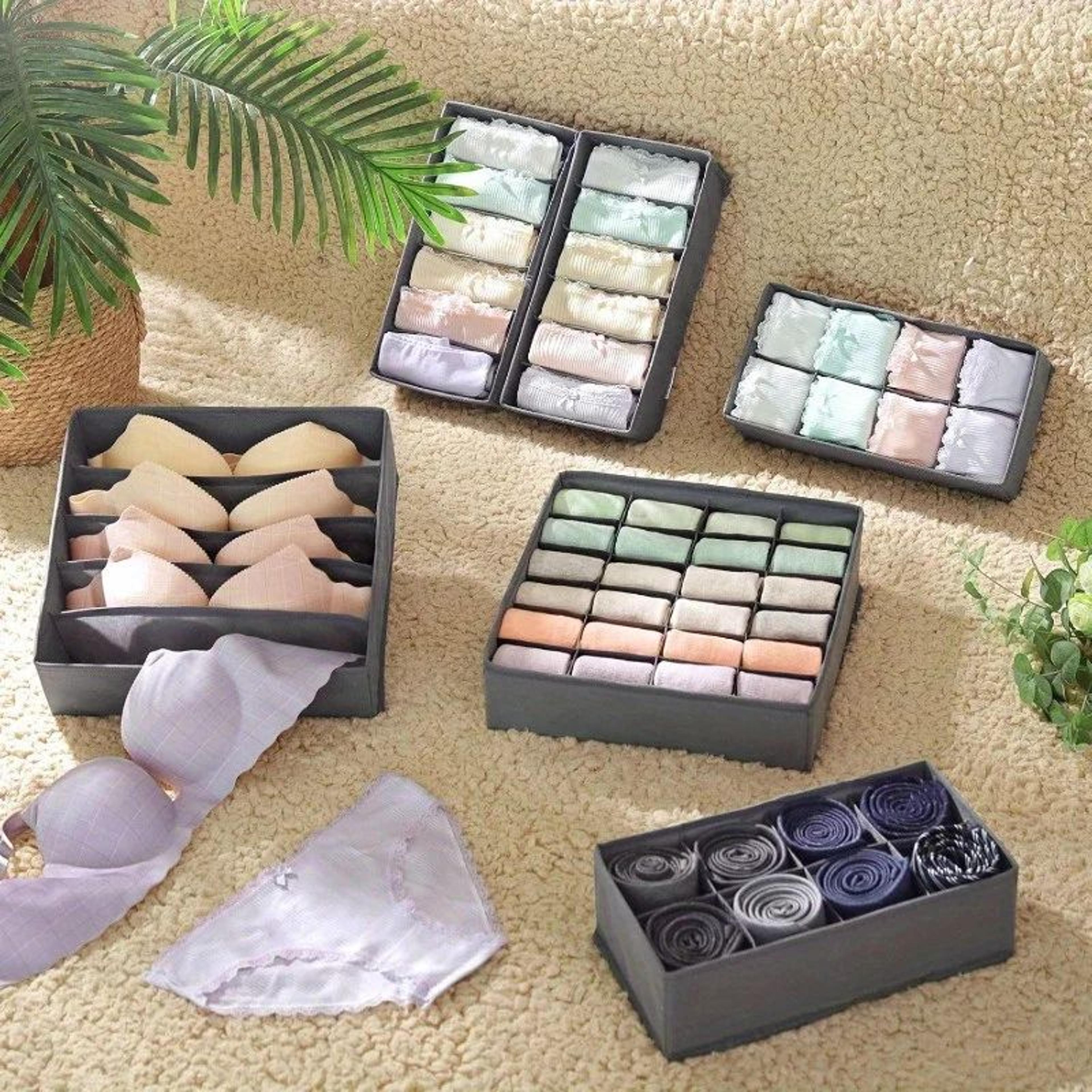 4pcs Foldable Drawer Organizer Set  Closet Storage System For Bras Socks  Ties 0