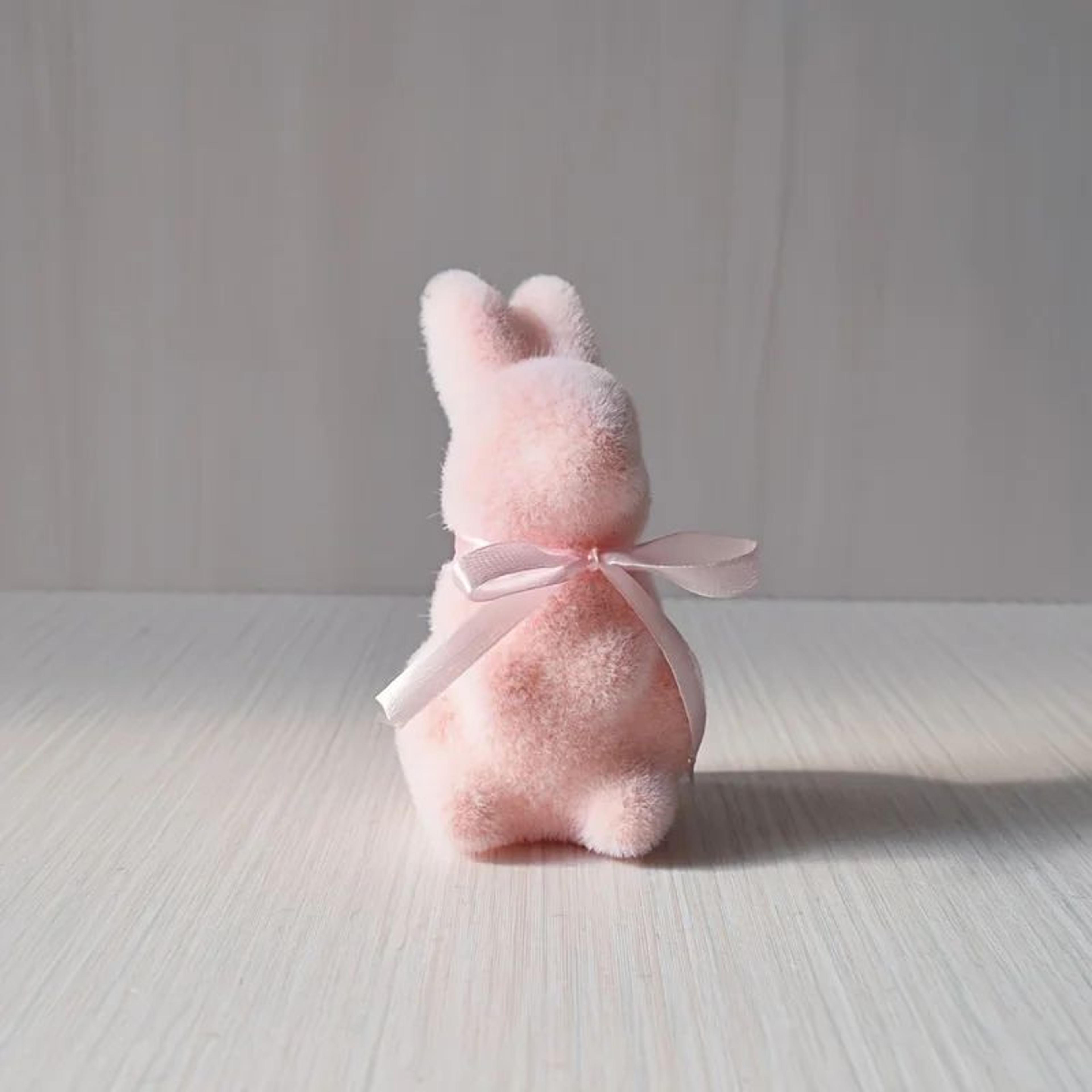 Easter Bunny Decorative Figurines  Flocked Foam Rabbit Ornaments With Bow For Home  Party Decor 4