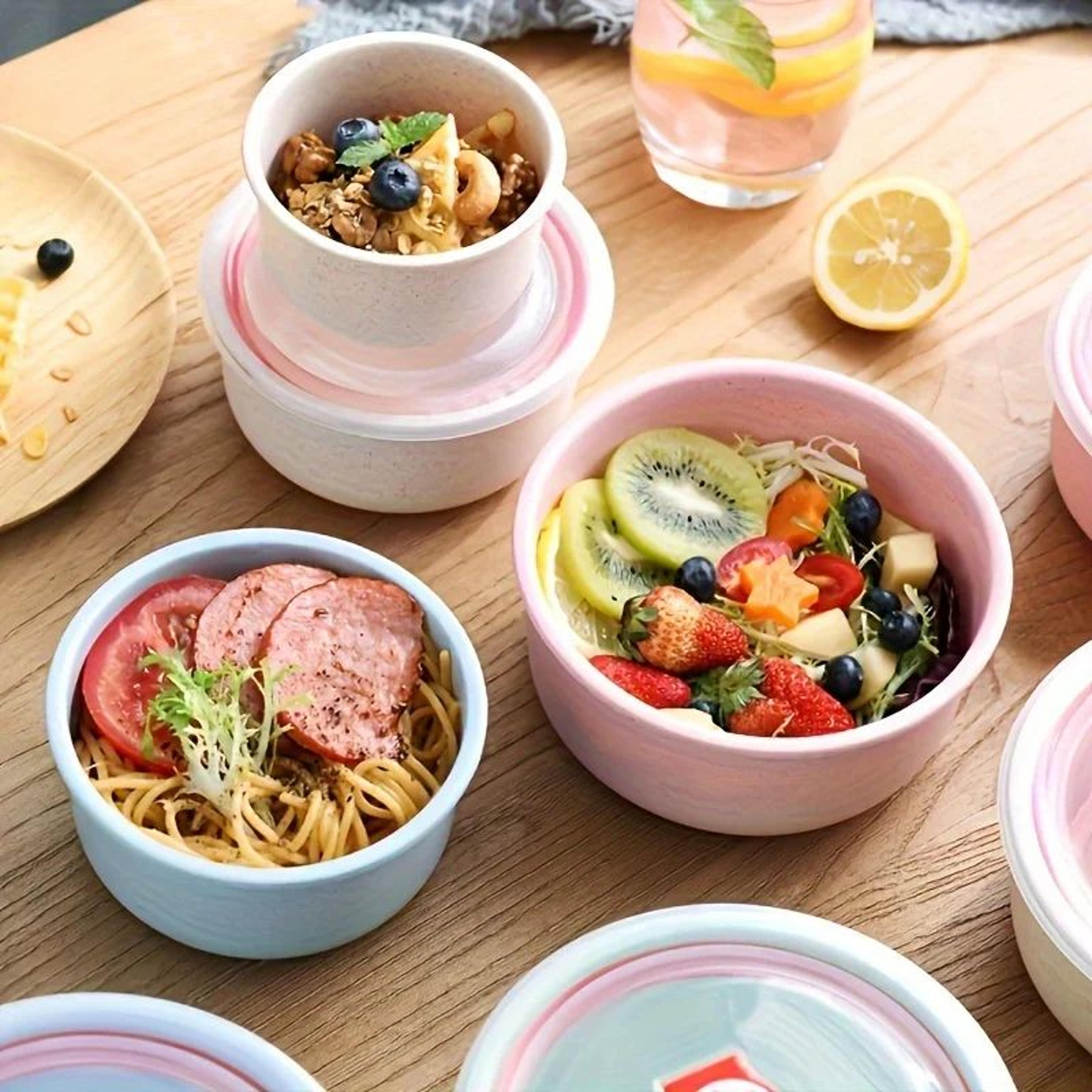 3Piece Wheat Straw Bowl Set  MicrowaveSafe Freshness Food Containers With Lids For Soup Salad  Lunc 2