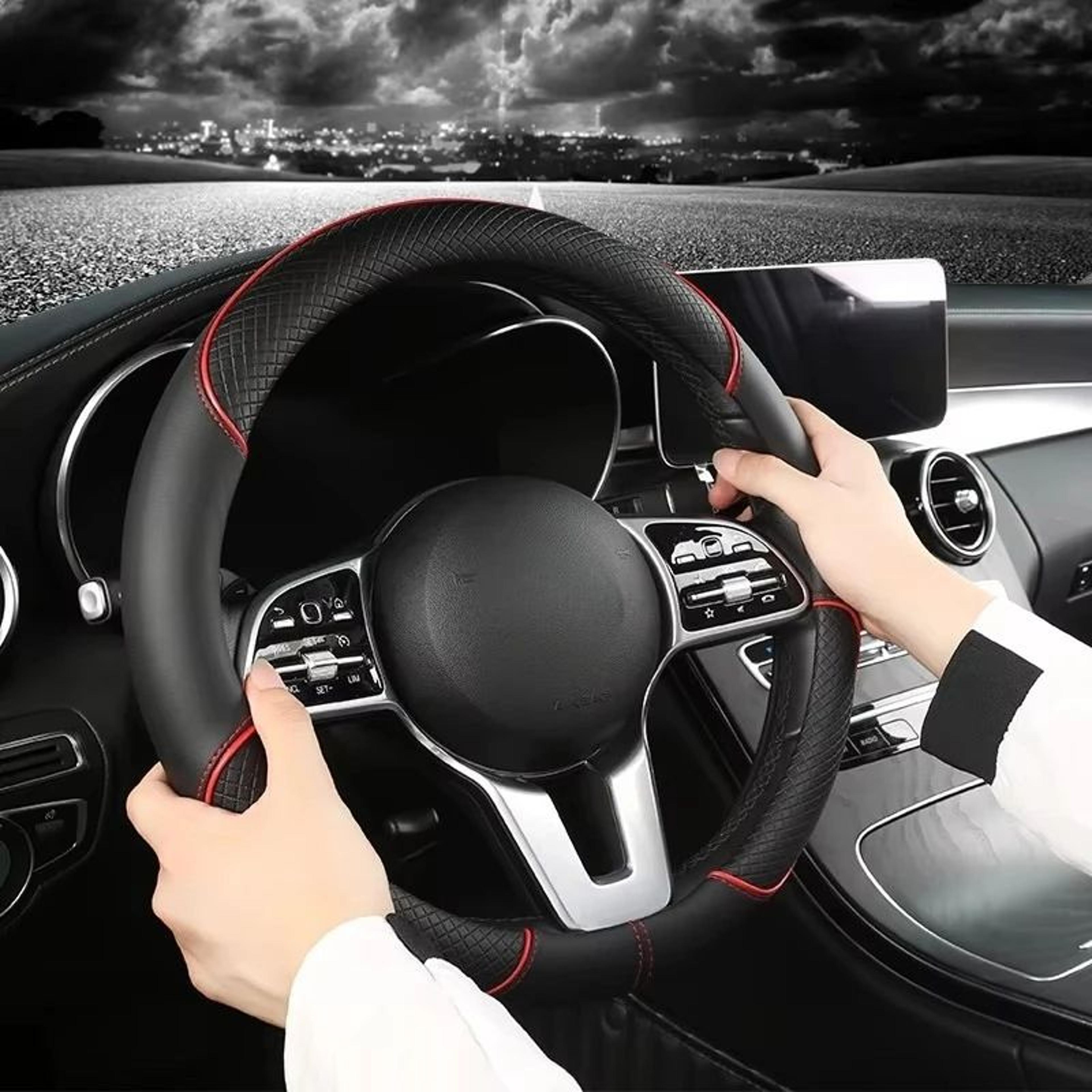 Leather Steering Wheel Cover  Diamond Pattern AntiSlip Universal 14515 In Car Wheel Protector 5