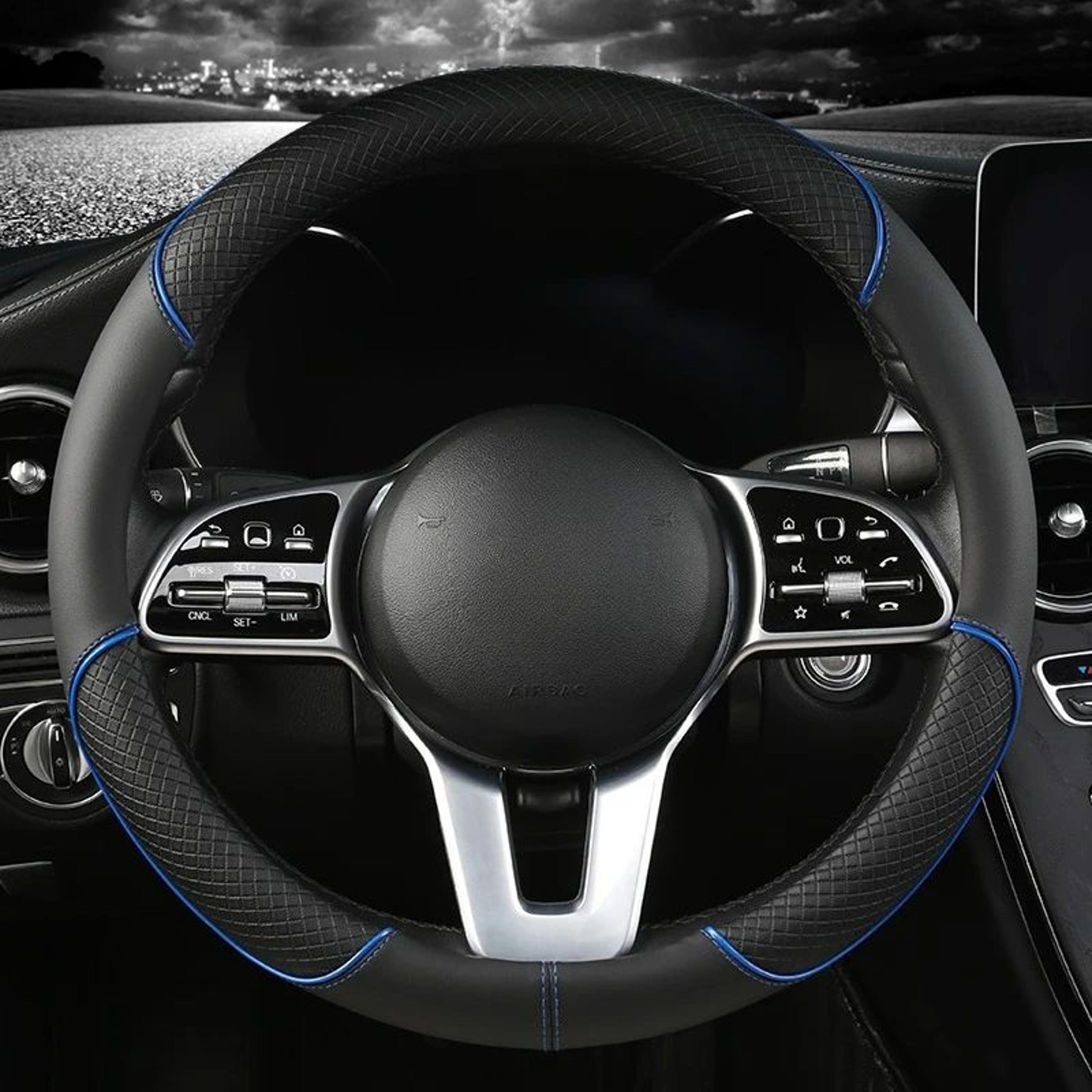 Leather Steering Wheel Cover  Diamond Pattern AntiSlip Universal 14515 In Car Wheel Protector 6