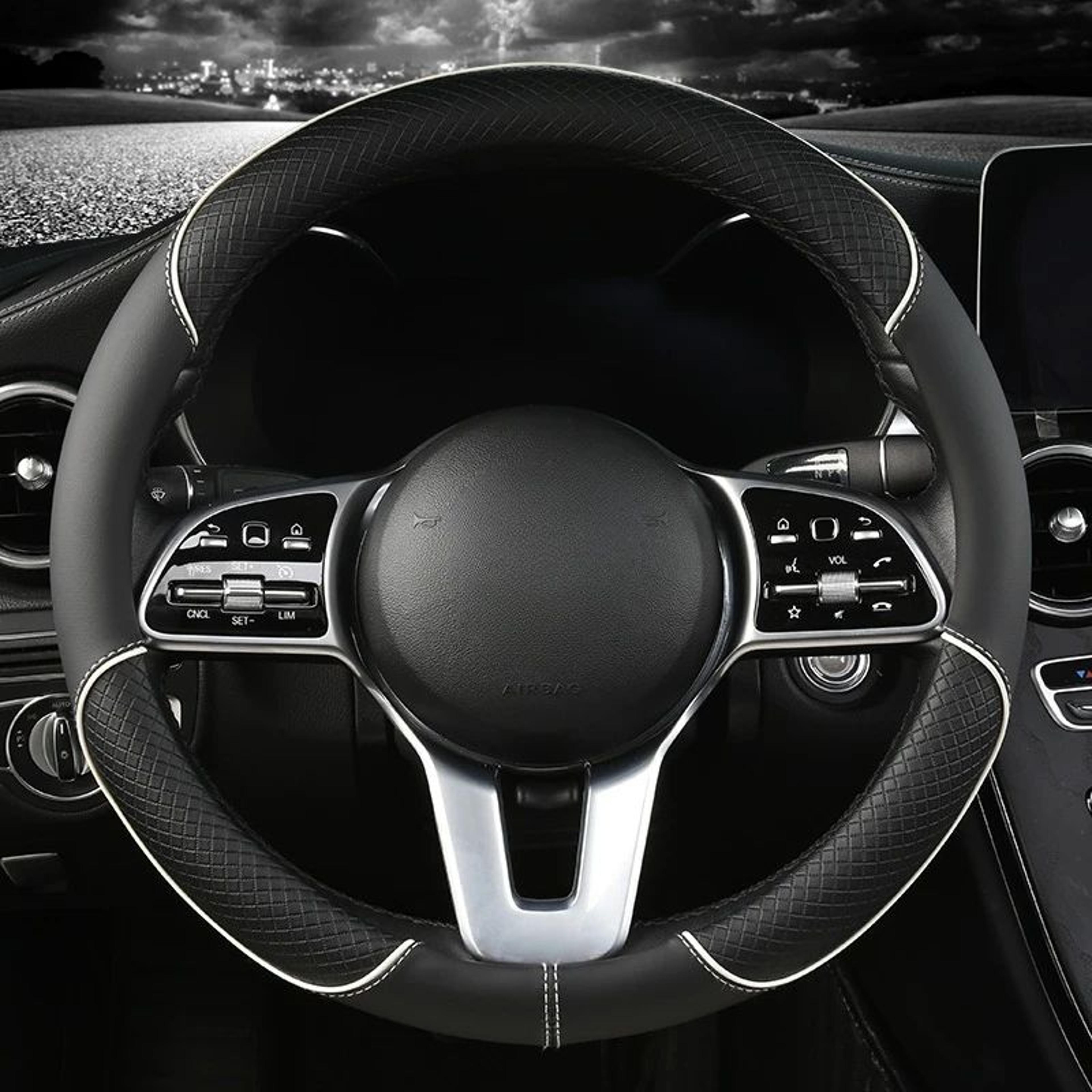 Leather Steering Wheel Cover  Diamond Pattern AntiSlip Universal 14515 In Car Wheel Protector 7