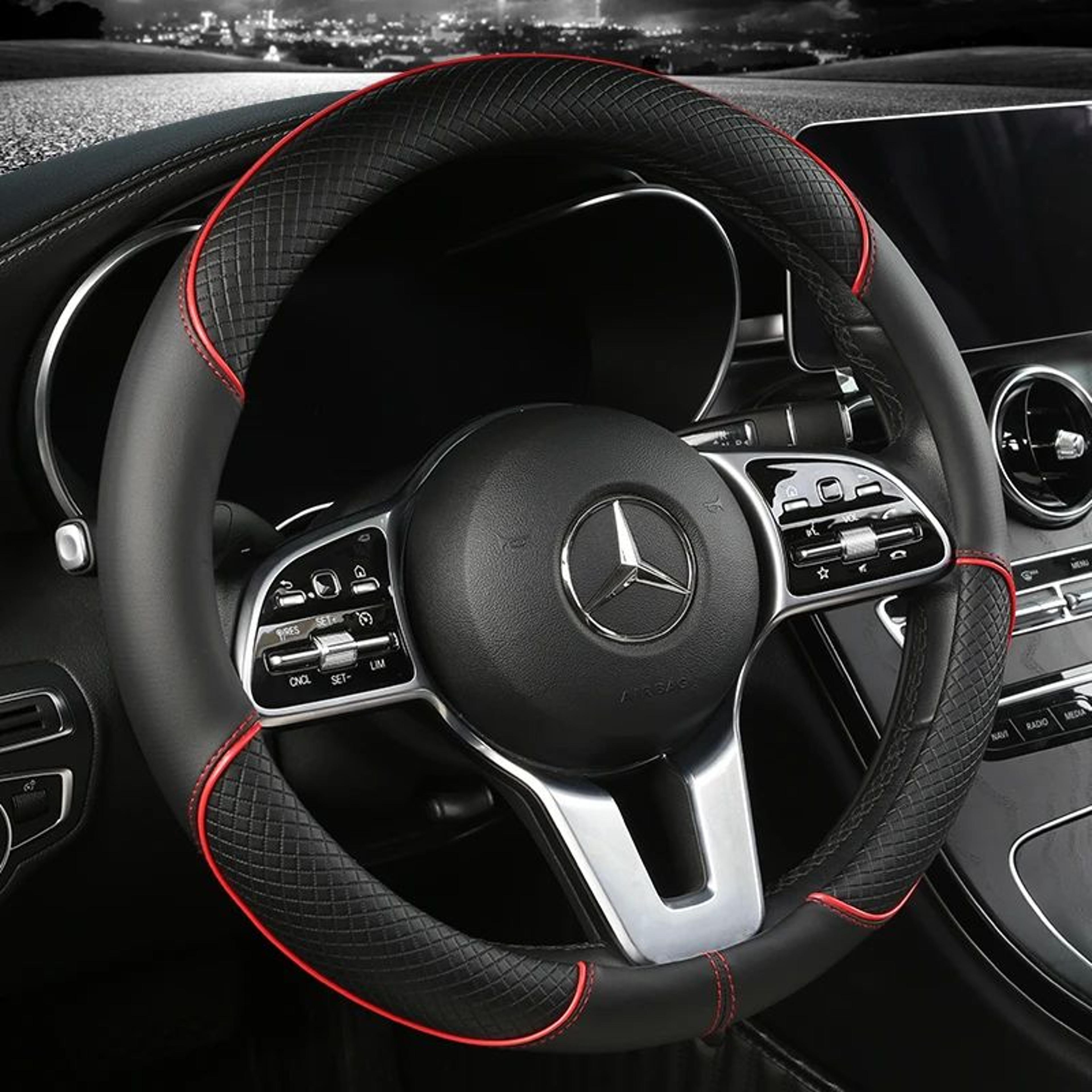 Leather Steering Wheel Cover  Diamond Pattern AntiSlip Universal 14515 In Car Wheel Protector 9
