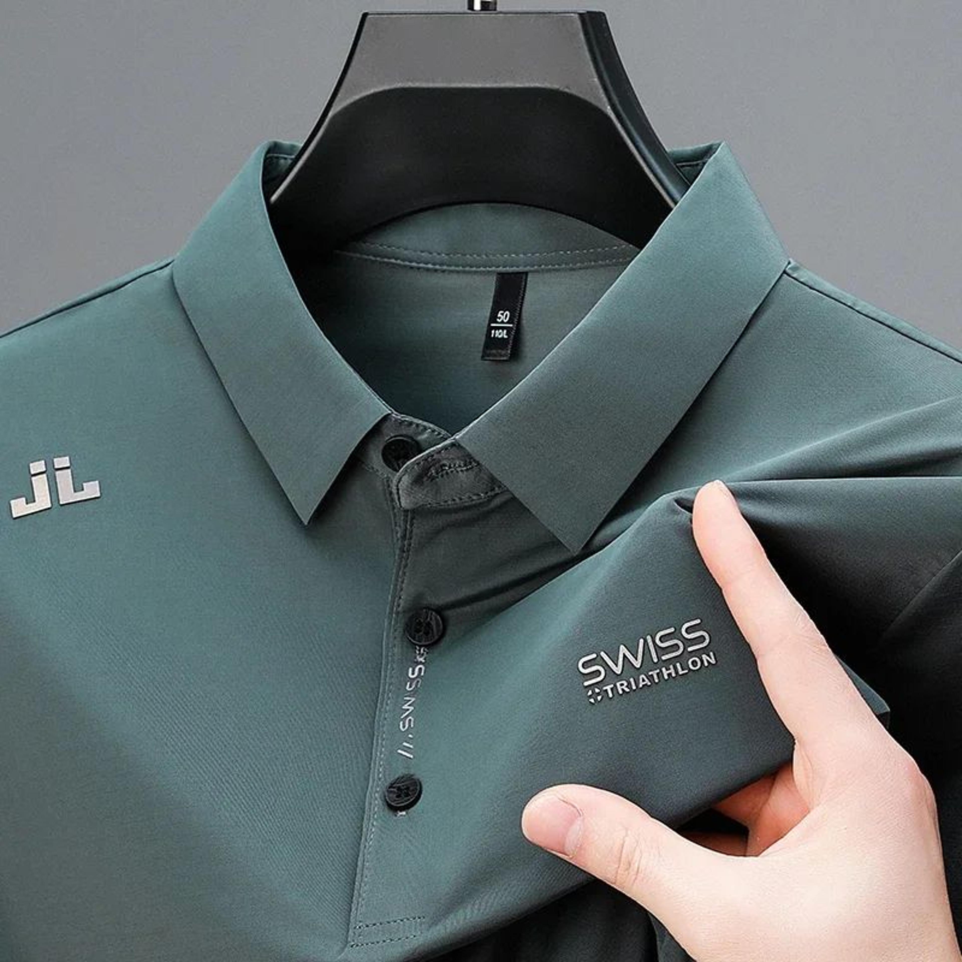 Mens Solid Polo Shirt  Short Sleeve Business Casual Polo With Badge Breathable Summer Shirt 4