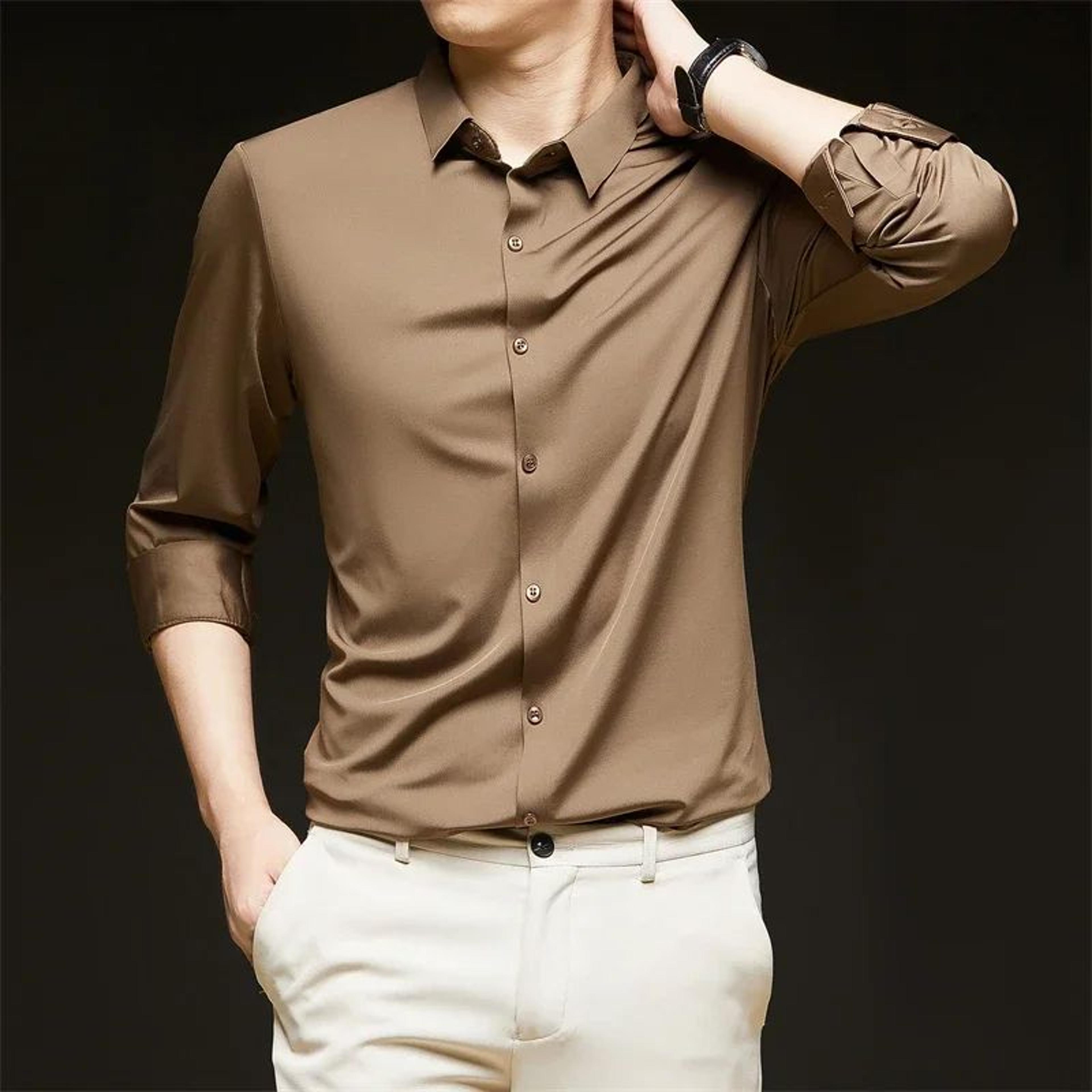 Mens Long Sleeve ButtonUp Shirt  WrinkleResistant Solid Casual Business Shirt Breathable AllSeason  5