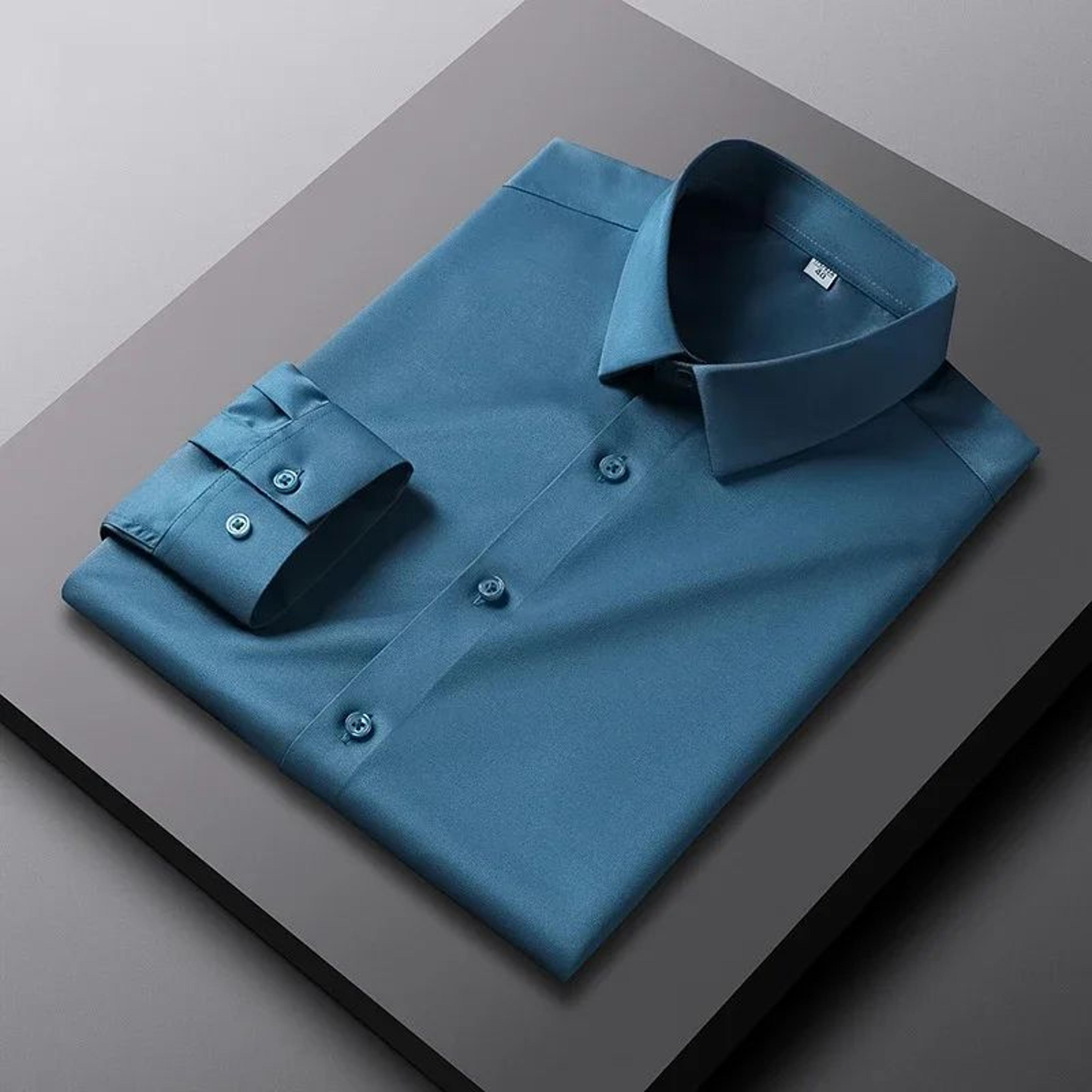 Mens Long Sleeve Casual Shirt  WrinkleResistant NonIron Solid Business Casual ButtonUp Shirt 5
