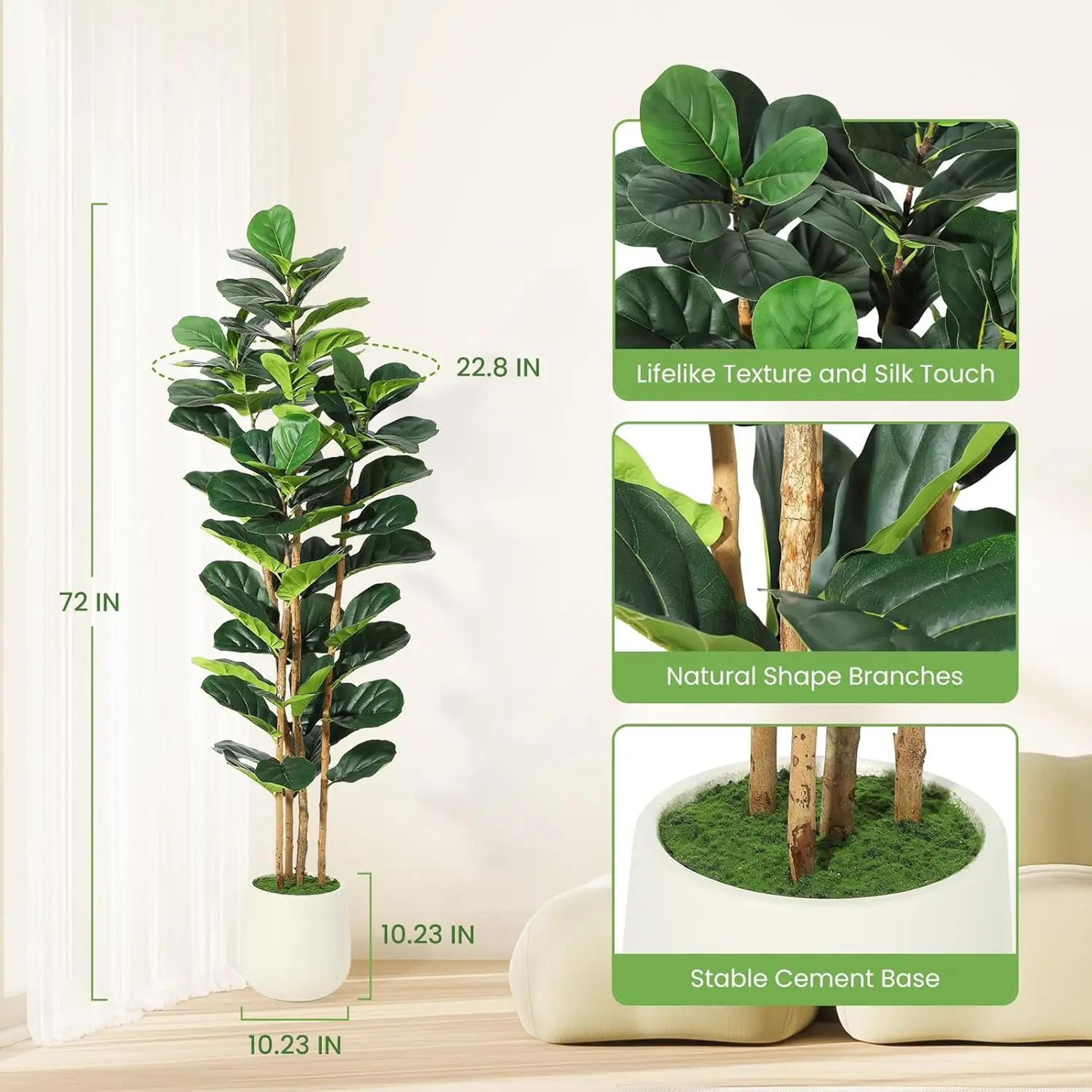 Artificial Fiddle Leaf Fig Tree  Faux Indoor Plant Tree 567 FT Tall With Pot For Home Decor 7