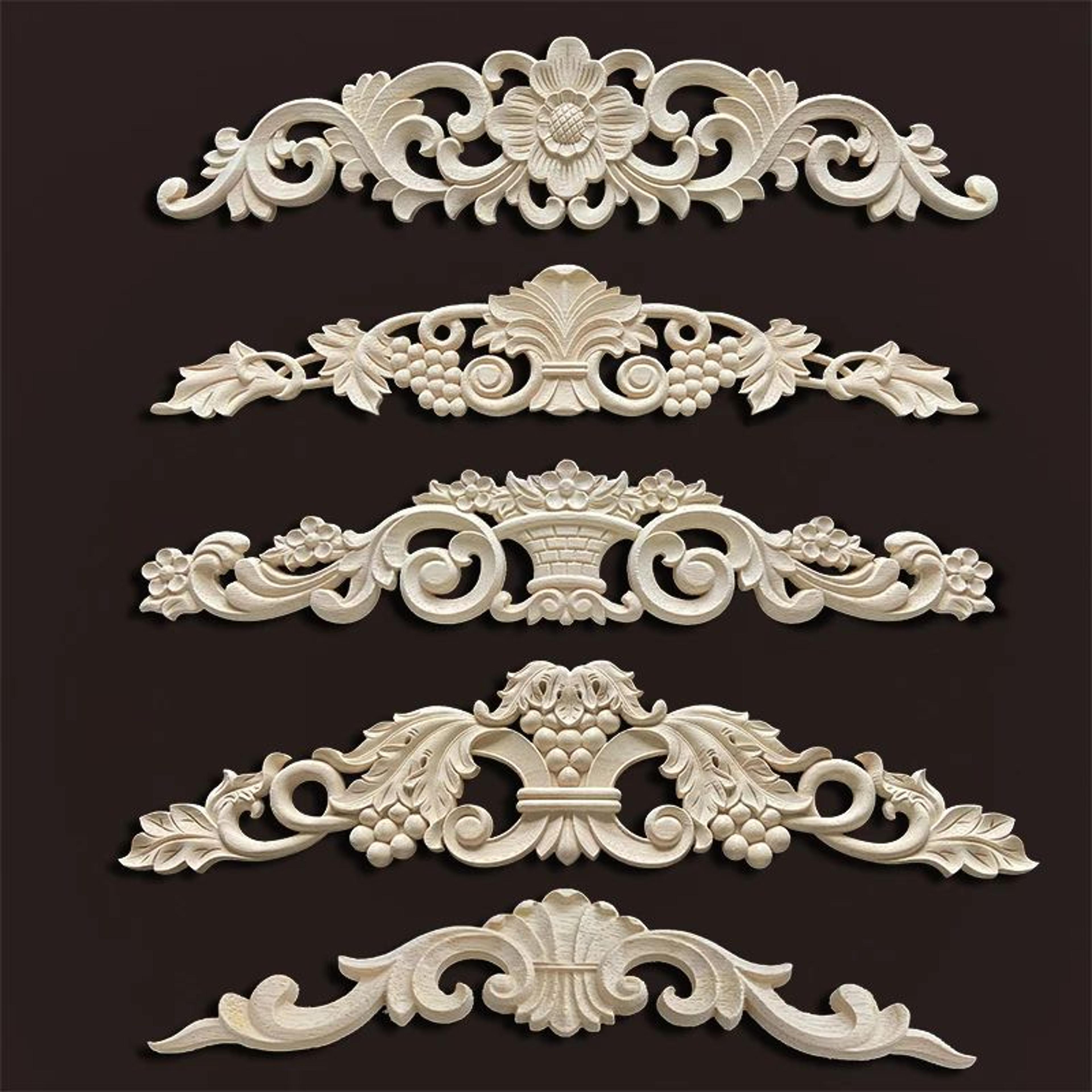wood carved onlays & appliques – vintage floral furniture decals for home decor & restoration