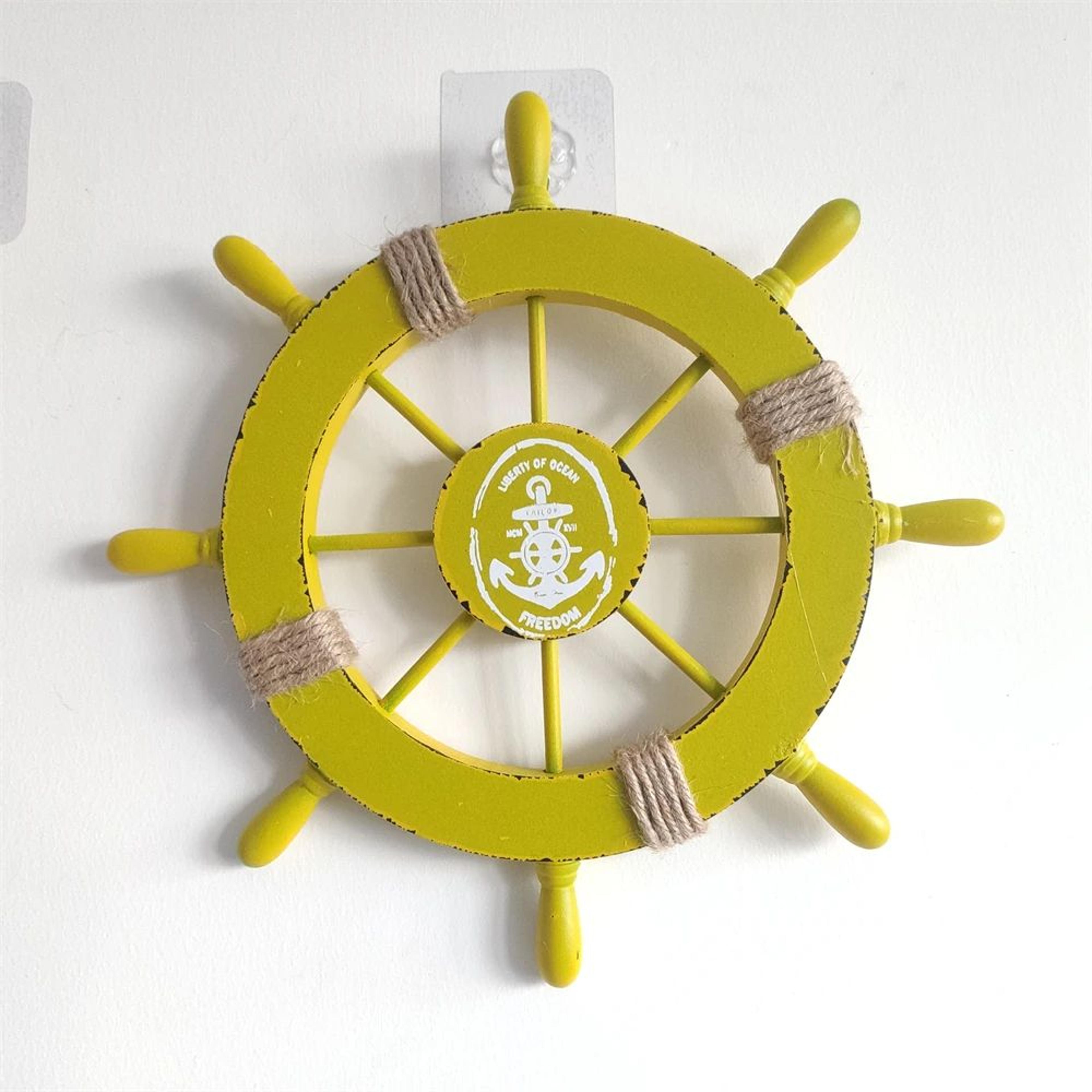 nautical ship wheel wall decor – vintage mediterranean wooden boat helm coastal beach wall art