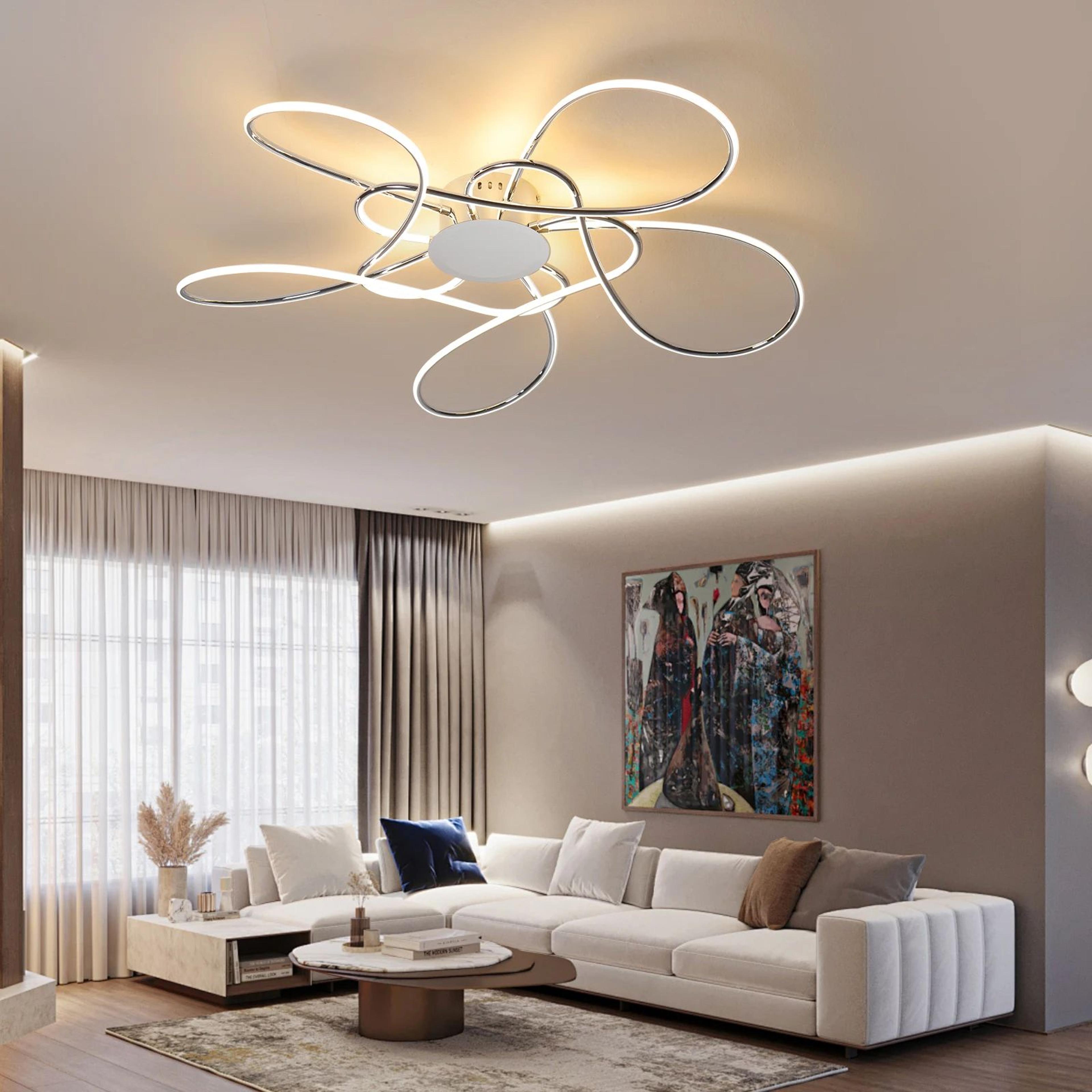 Modern LED Chandelier With Remote  App Control  ChromeGold Luxury Ceiling Light For Living Room  Be 1