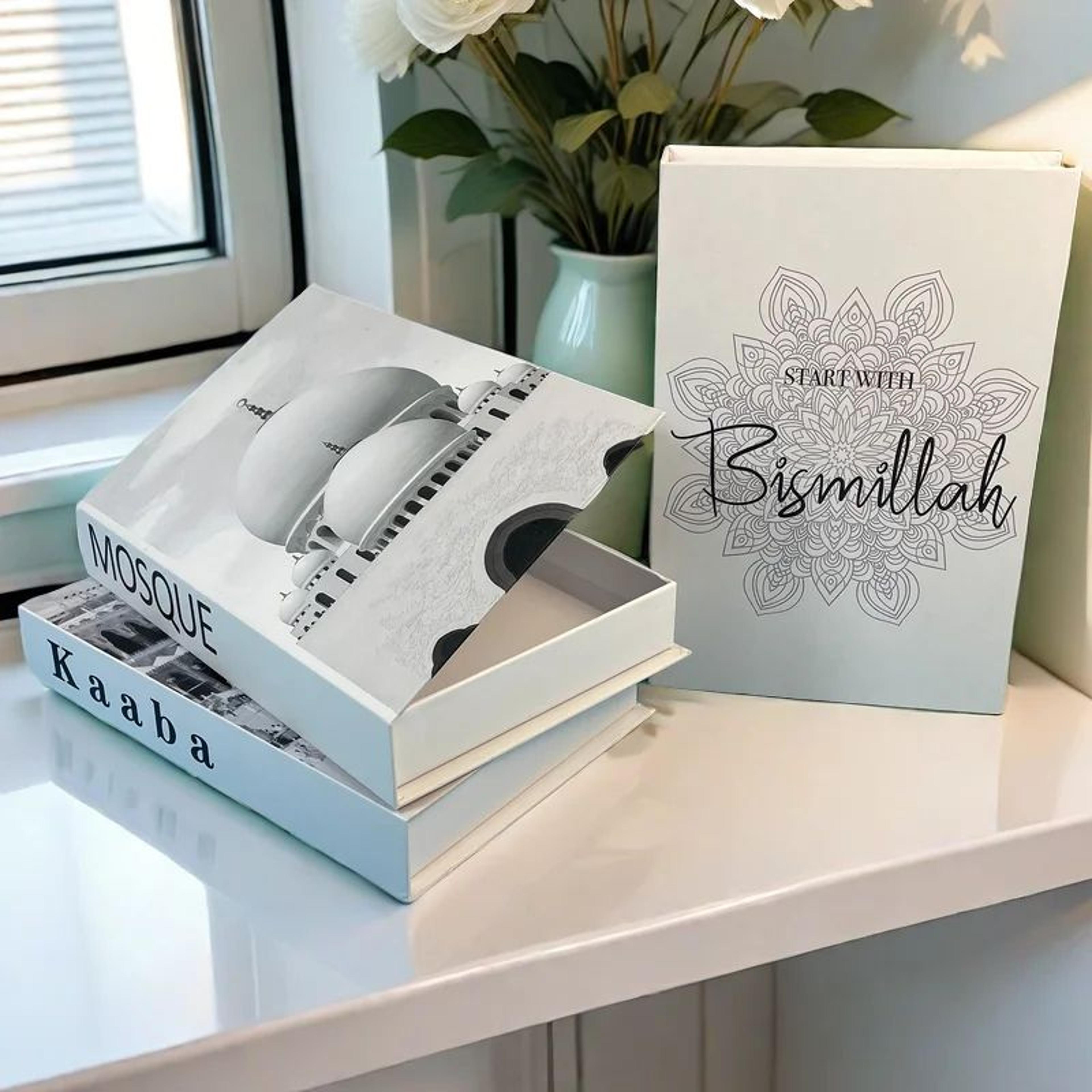 Islamic Luxury Decorative Book Storage Box  Kaaba Mosque Faux Book Coffee Table Decor 1