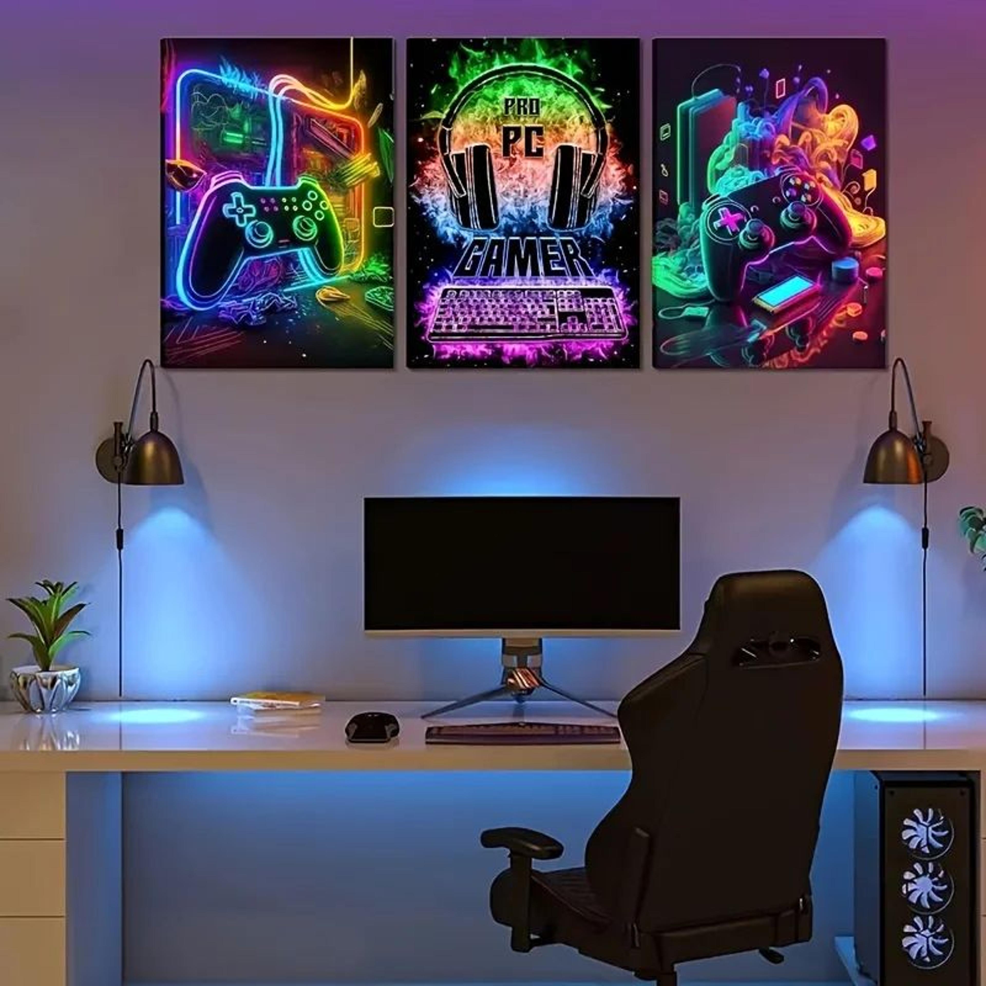 gaming room canvas poster – punk style gamepad wall art for gamer bedroom decor