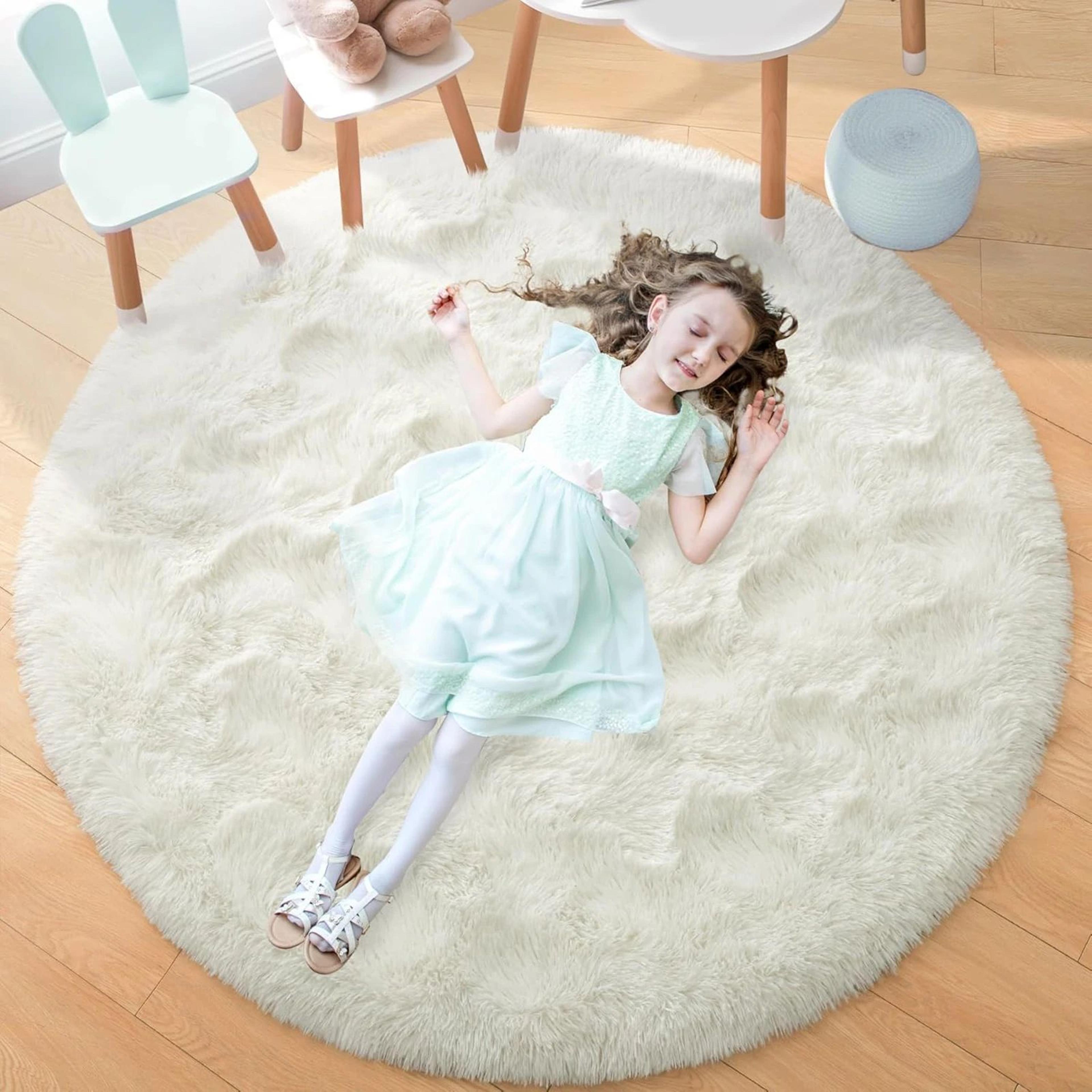 Fluffy Black Round Shaggy Rug  Soft Plush Bedroom  Living Room Area Carpet 11