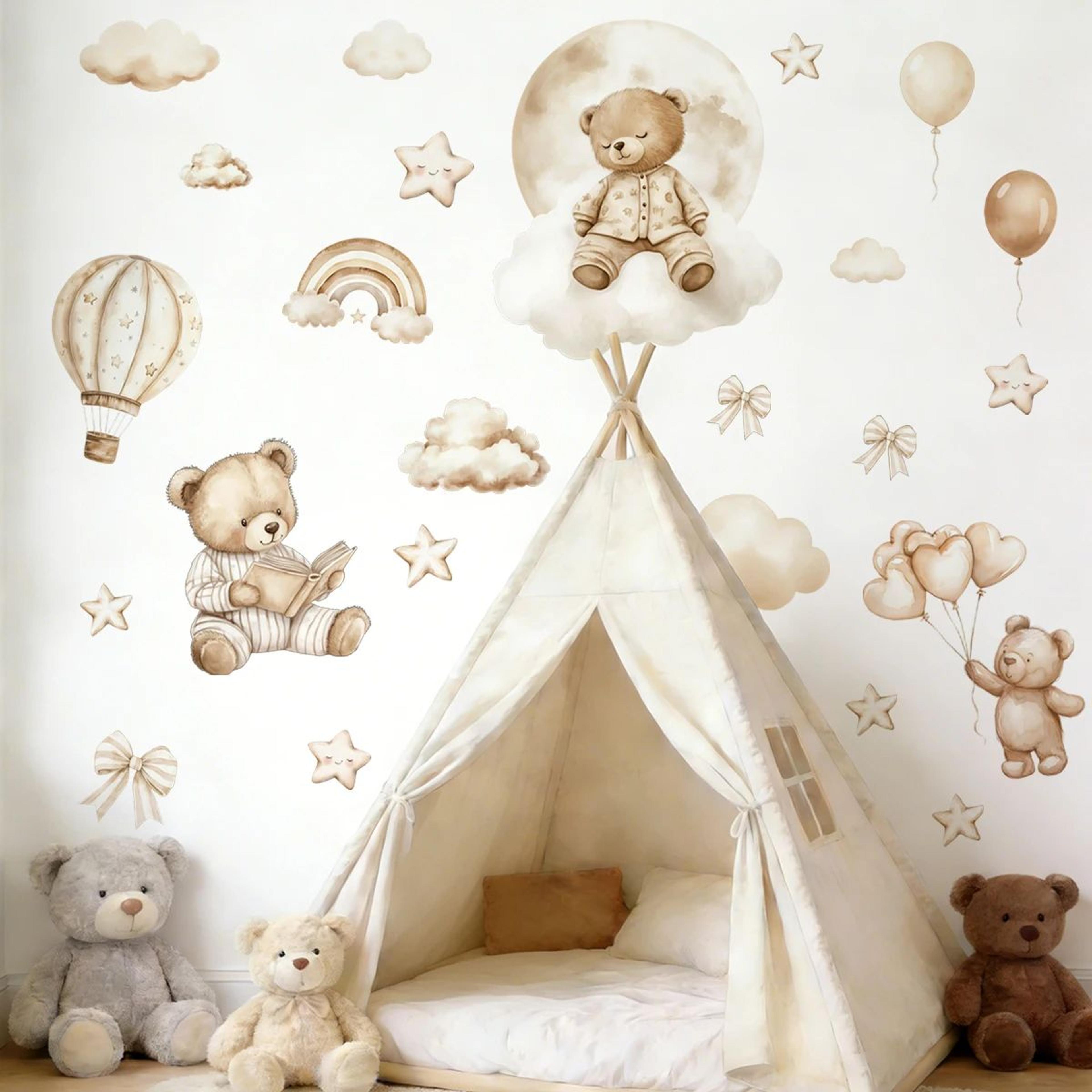 Boho Teddy Bear Balloon Wall Sticker  Watercolor Nursery Vinyl Decal For Kids Room Decor 1