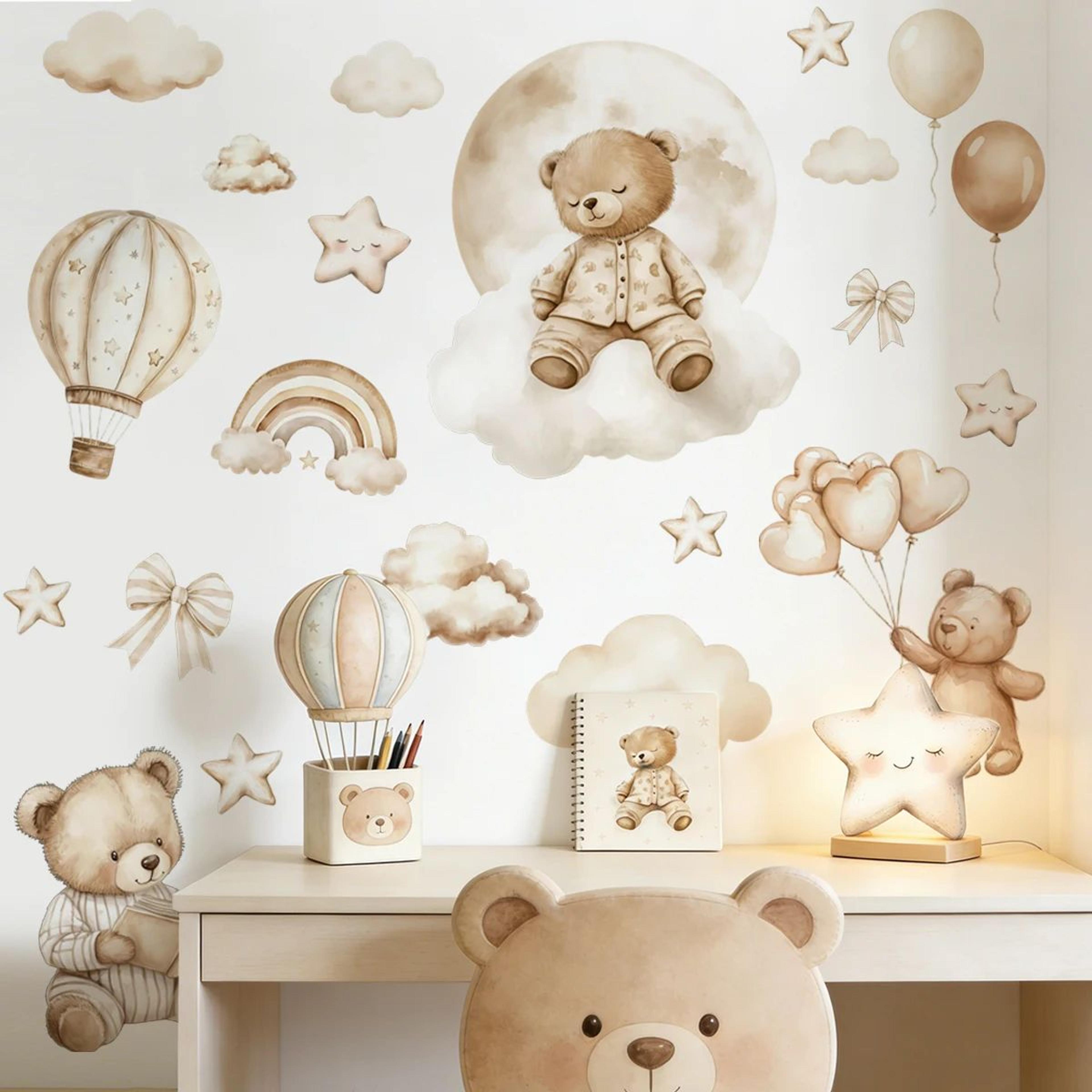 Boho Teddy Bear Balloon Wall Sticker  Watercolor Nursery Vinyl Decal For Kids Room Decor 3