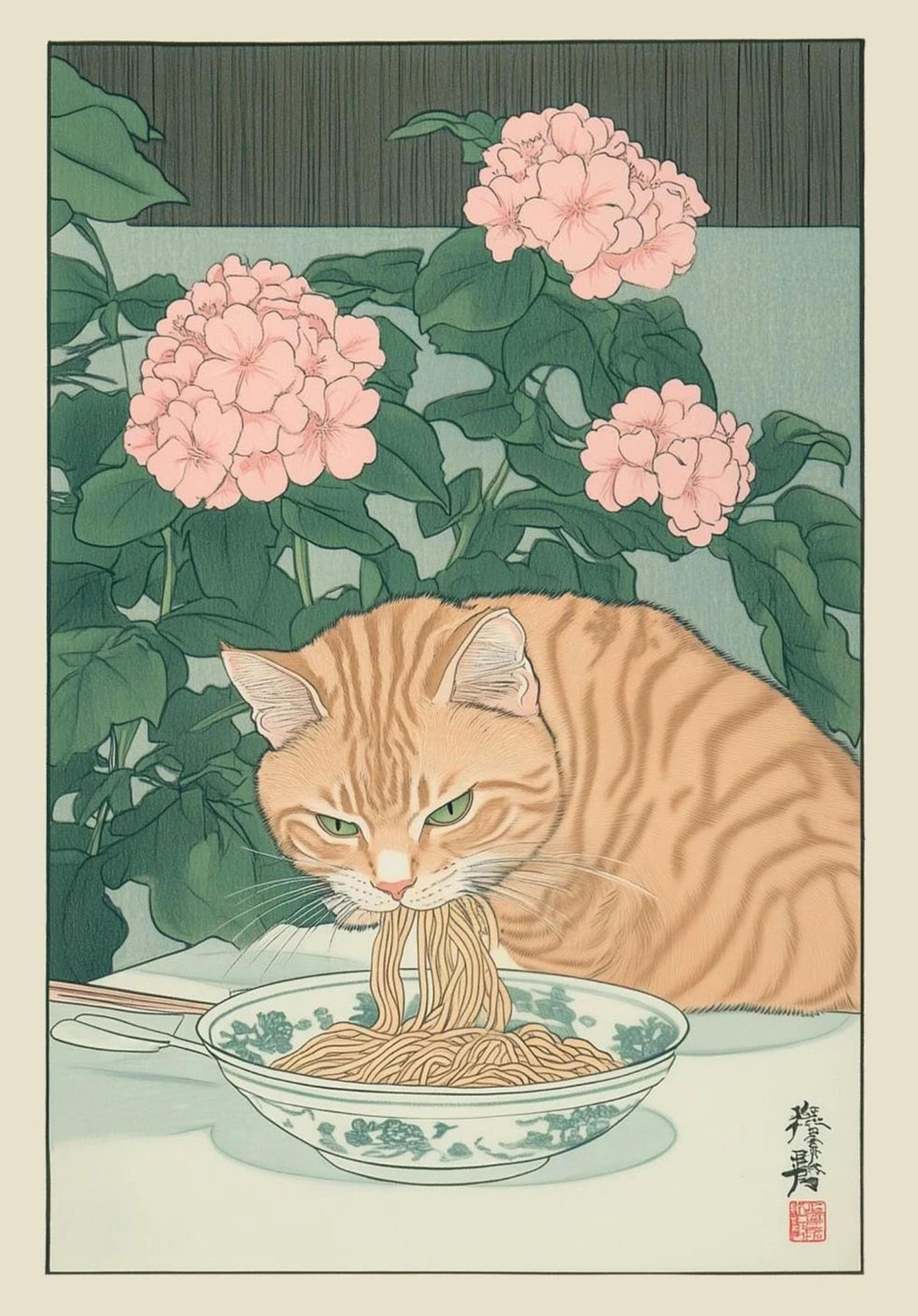 Japanese Tabby Cat Bathtub Canvas Wall Art  Japandi Retro Aesthetic Bathroom Poster 9