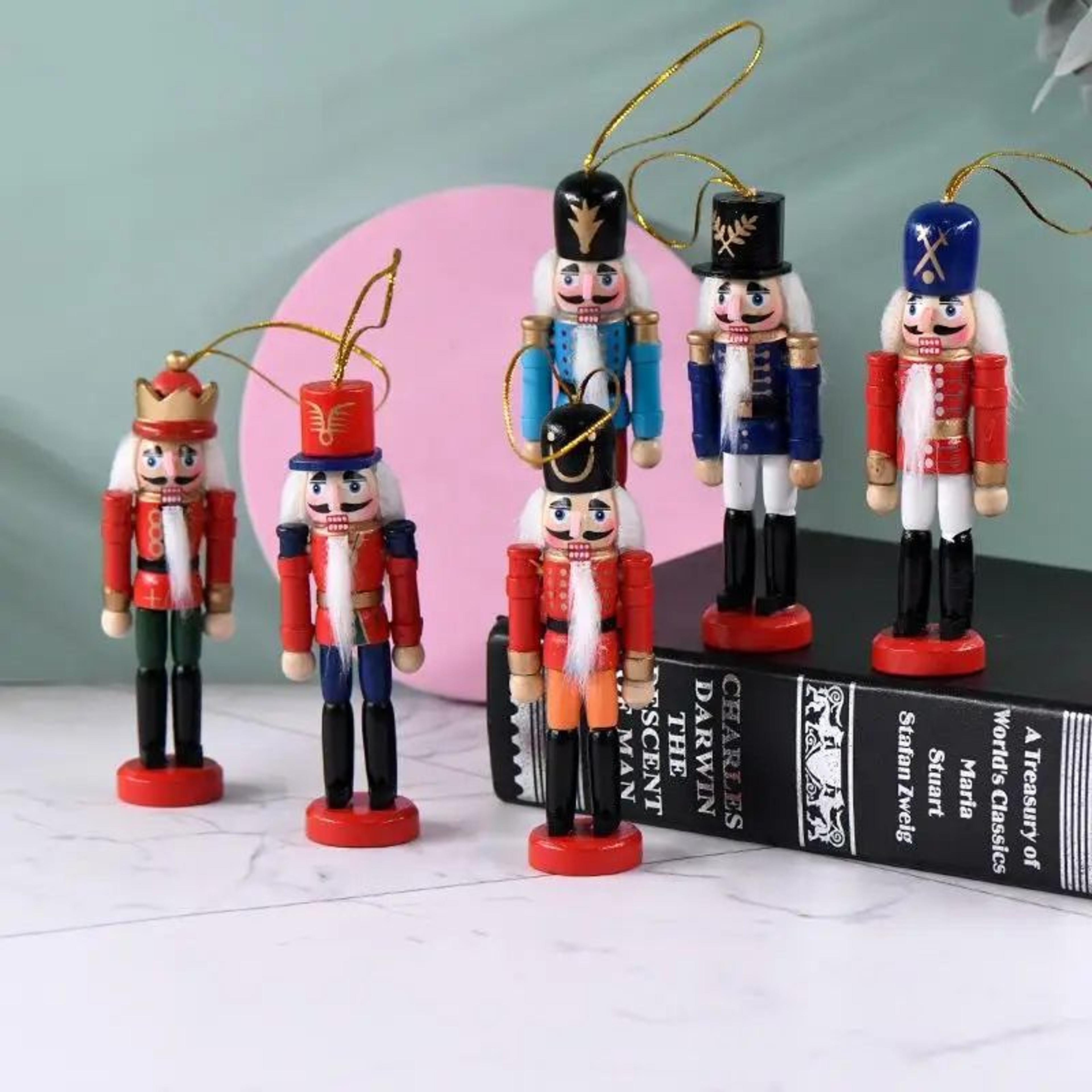 Mini Wooden Nutcracker Puppet Ornaments  Christmas Soldier Desktop Decor Festive Hanging Dolls 1